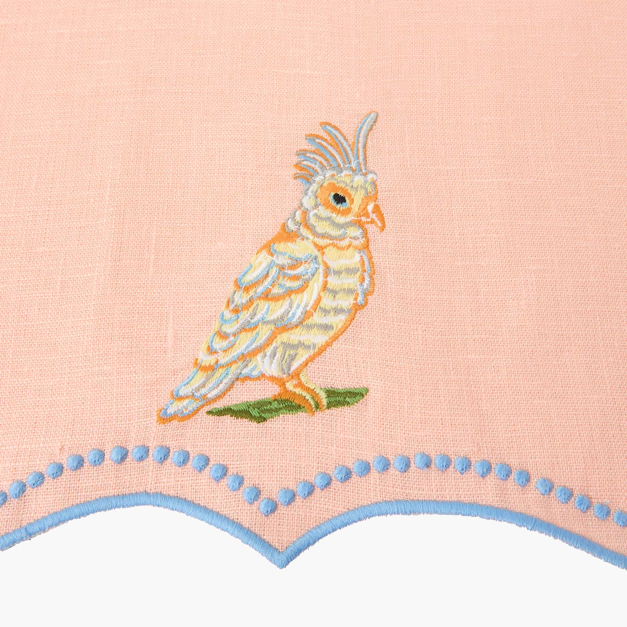 Eloise Coral & Blue Linen Placemats & Parrot Napkins (Set of 4)
