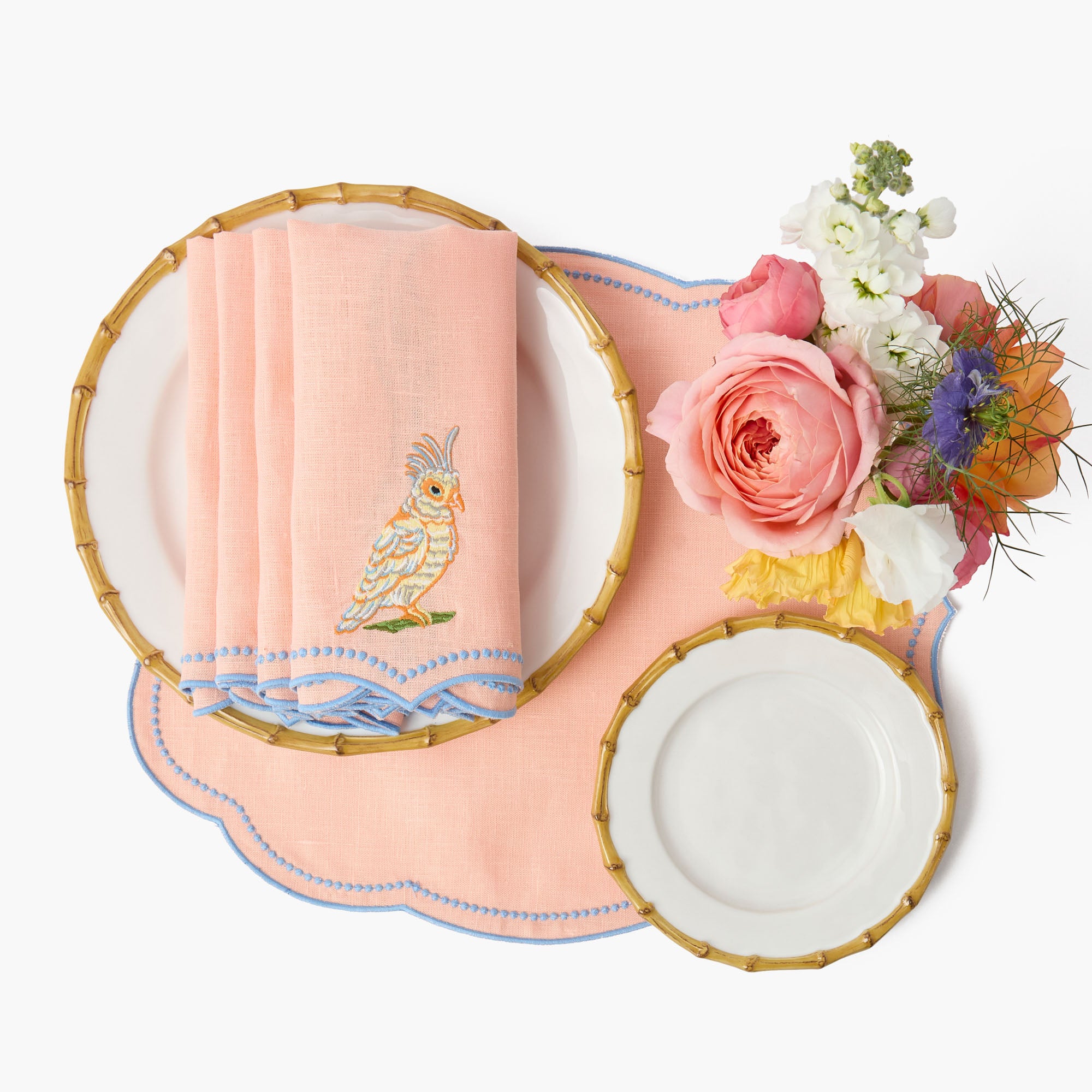 Eloise Coral & Blue Linen Placemats (Set of 4)