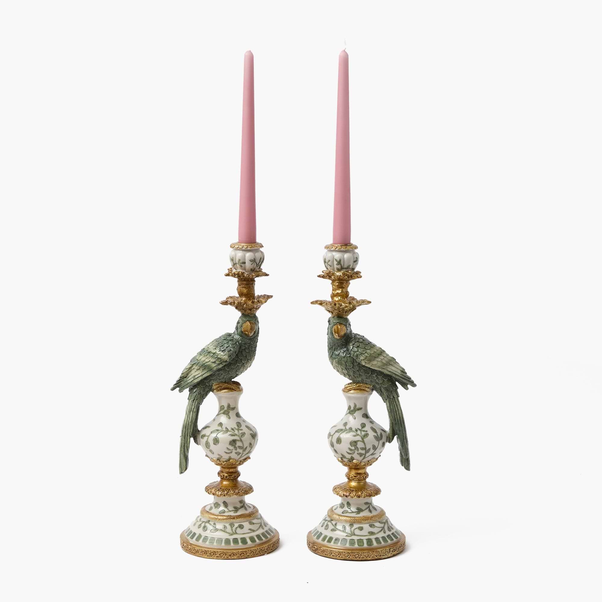 Olive Parrot Candle Holders (Pair)