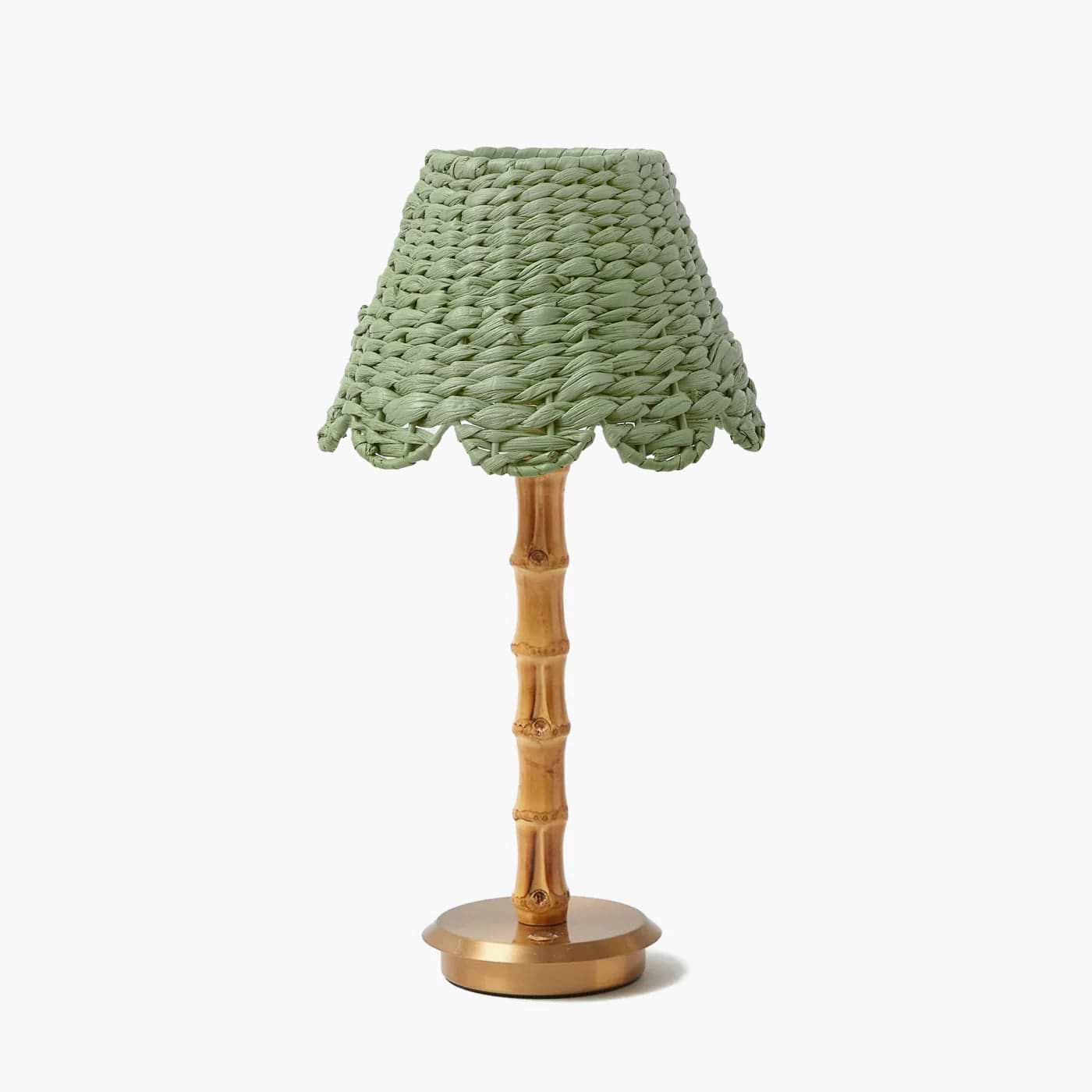 Bamboo Rechargeable Lamp with Green Seagrass Shade (20cm)