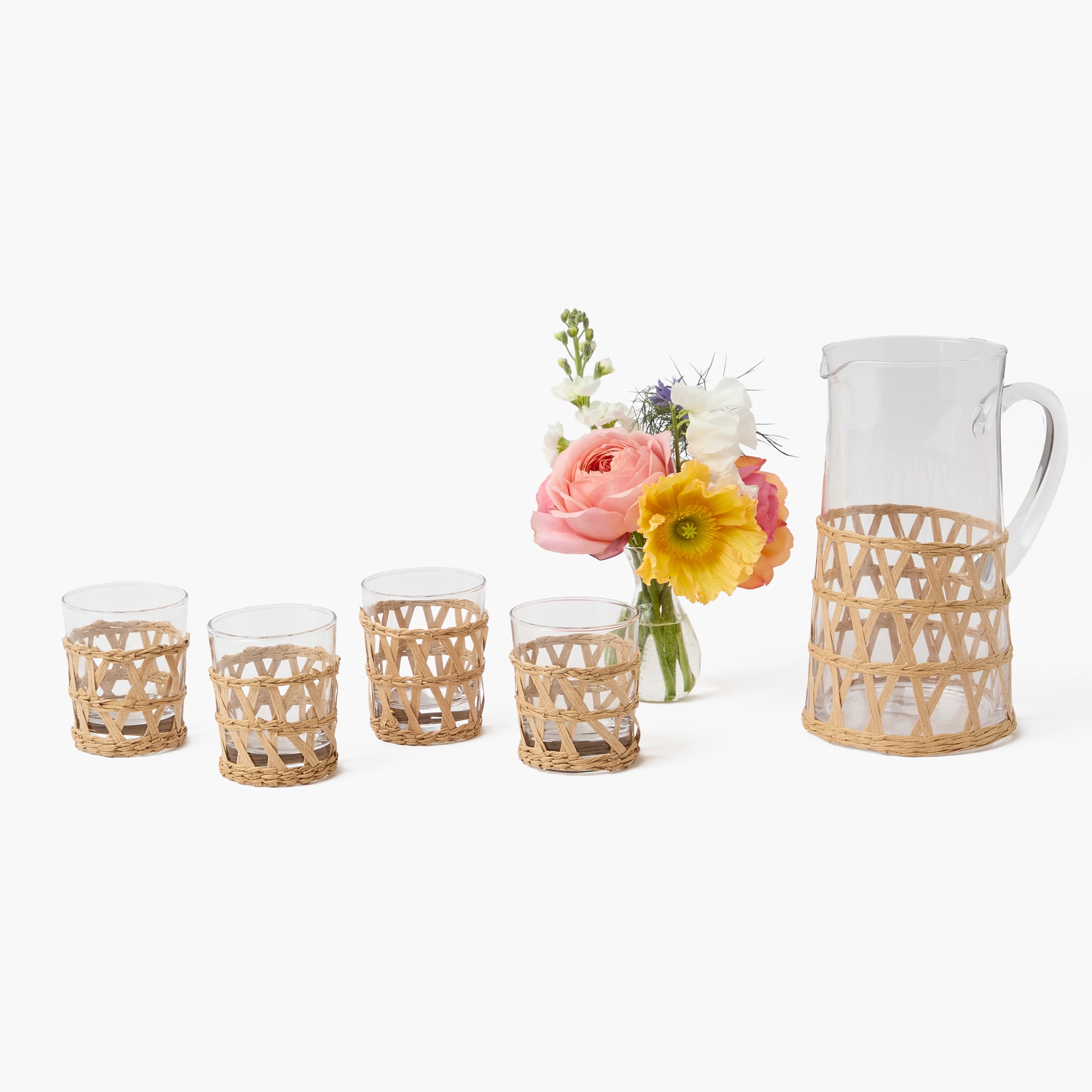 Raffia Water Glasses & Jug Set