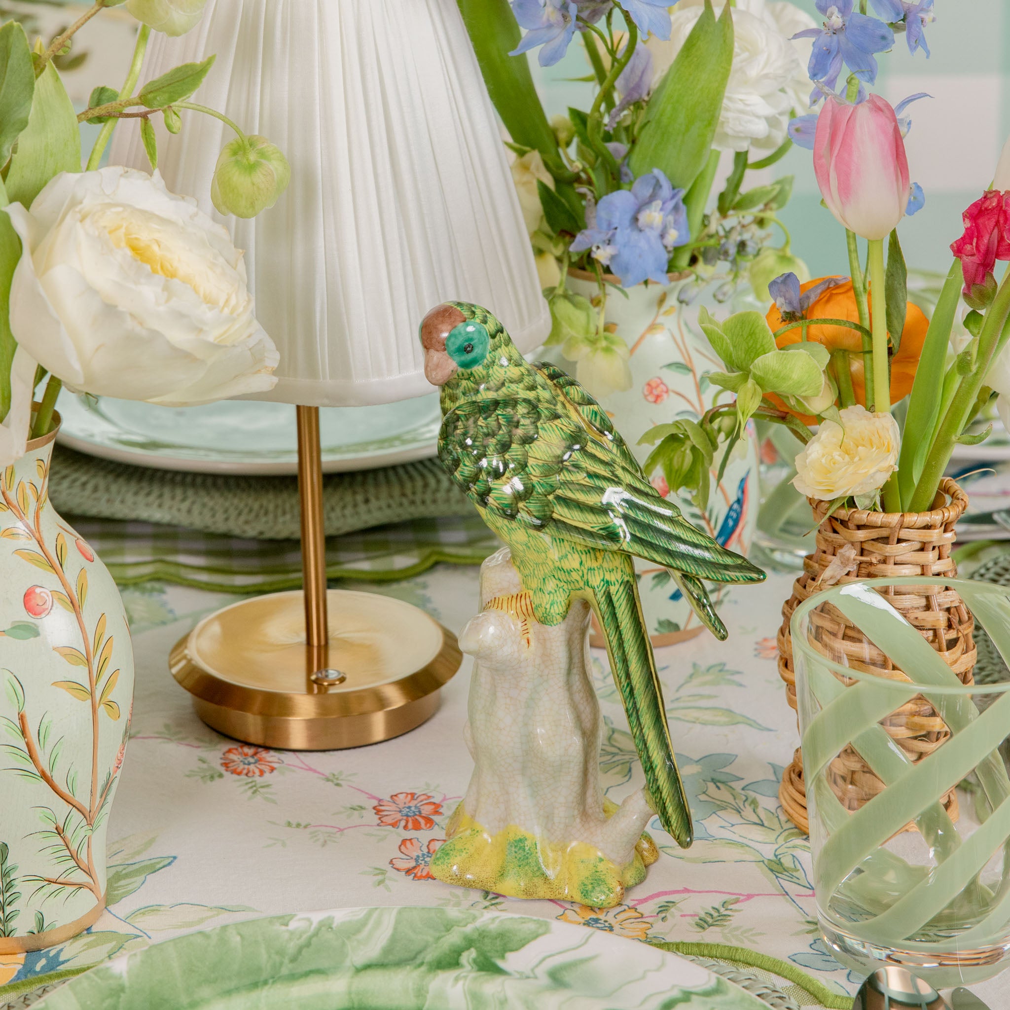 Green Porcelain Parrot (Pair)