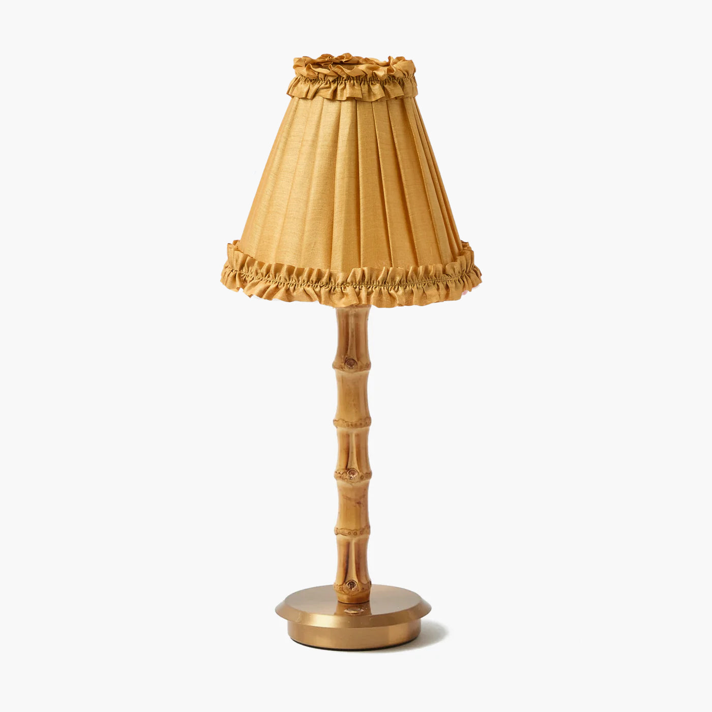 Bamboo Rechargeable Lamp with Caramel Silk Frilled Shade (18cm)