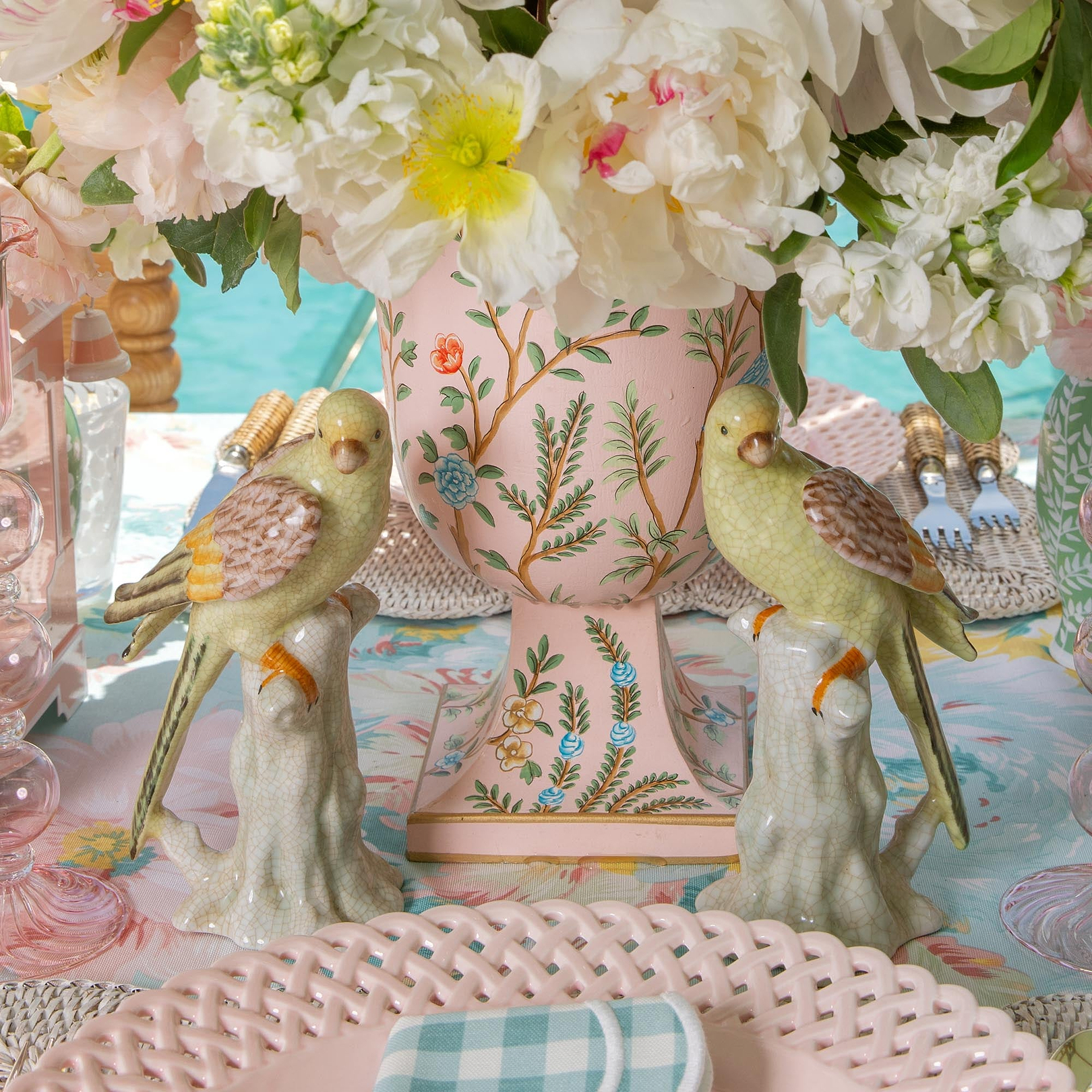 Pink Small Chinoiserie Tole Urn Vase