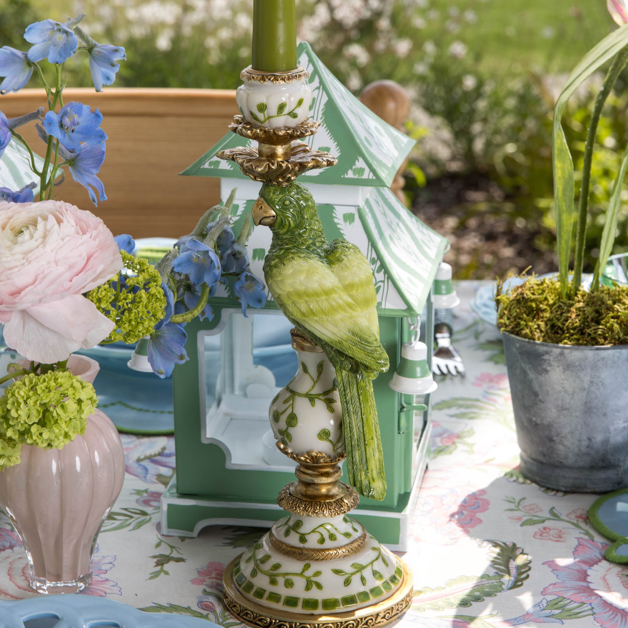 Small Green Parrot Candle Holders (Pair)