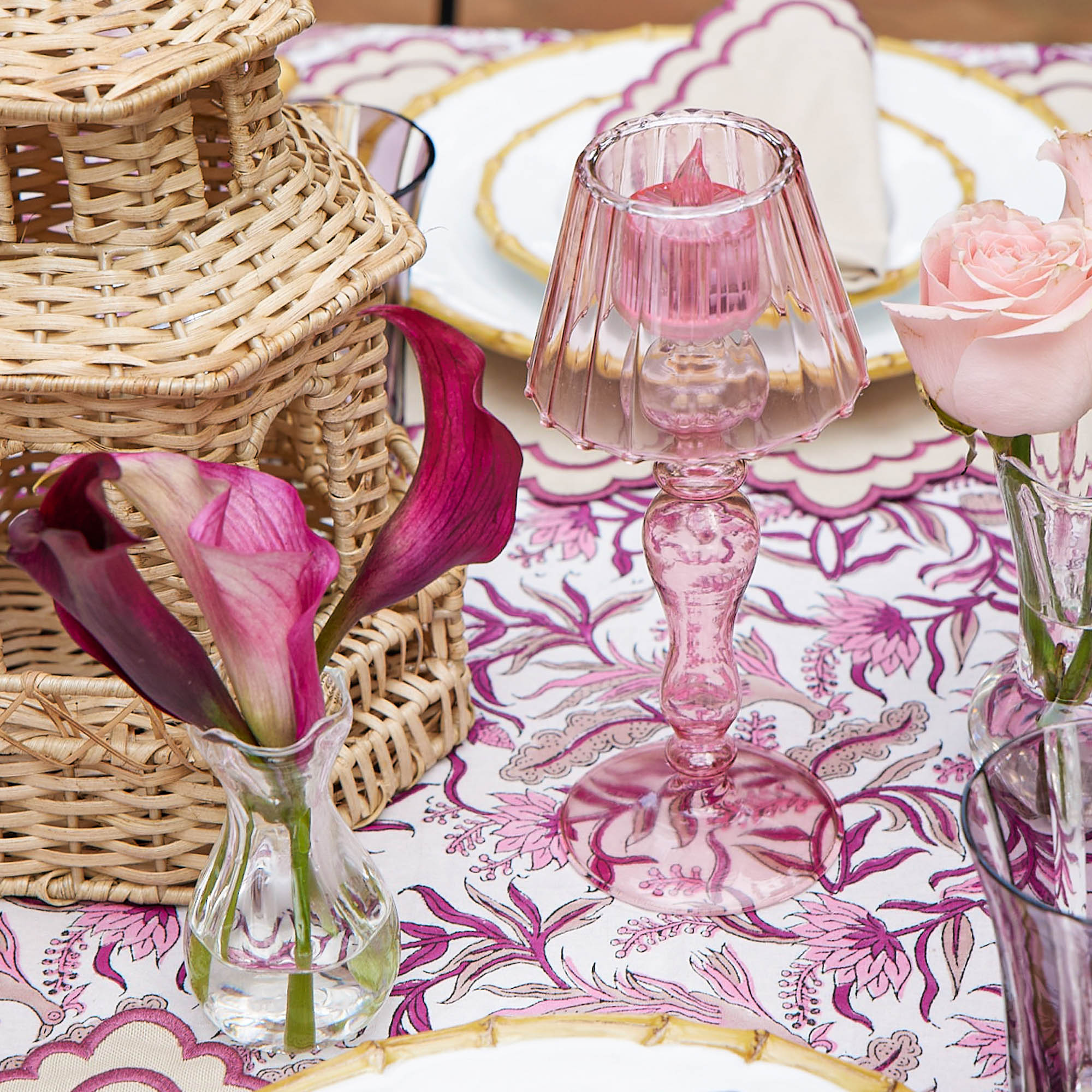 Pink Glass Lantern Tea Light Holder Set