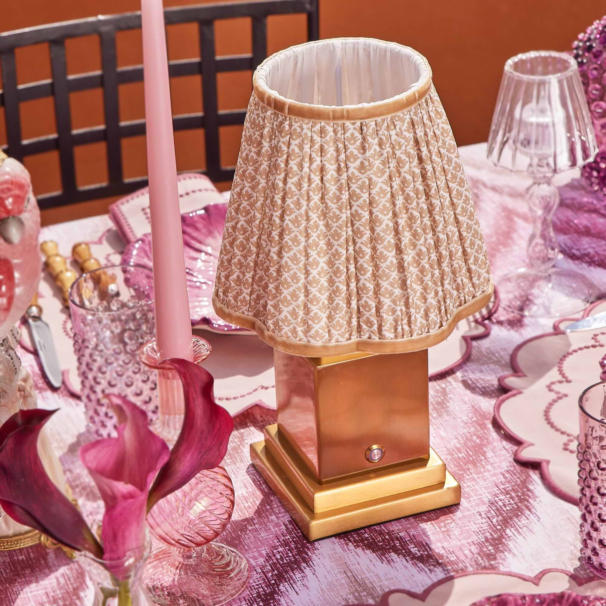 Square Rechargeable Lamp with Putty Lotus Shade (18cm)