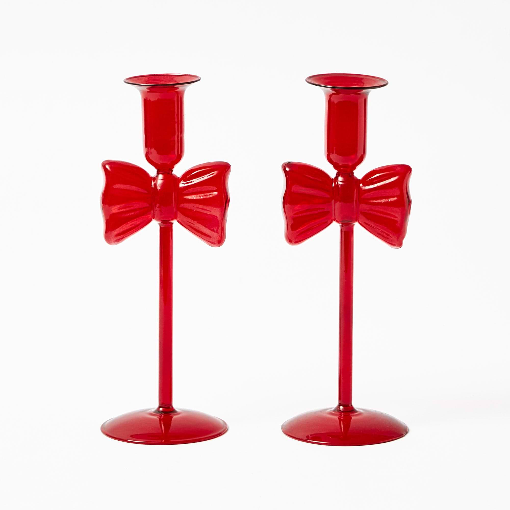 Celine Red Glass Bow Candle Holder (Pair)
