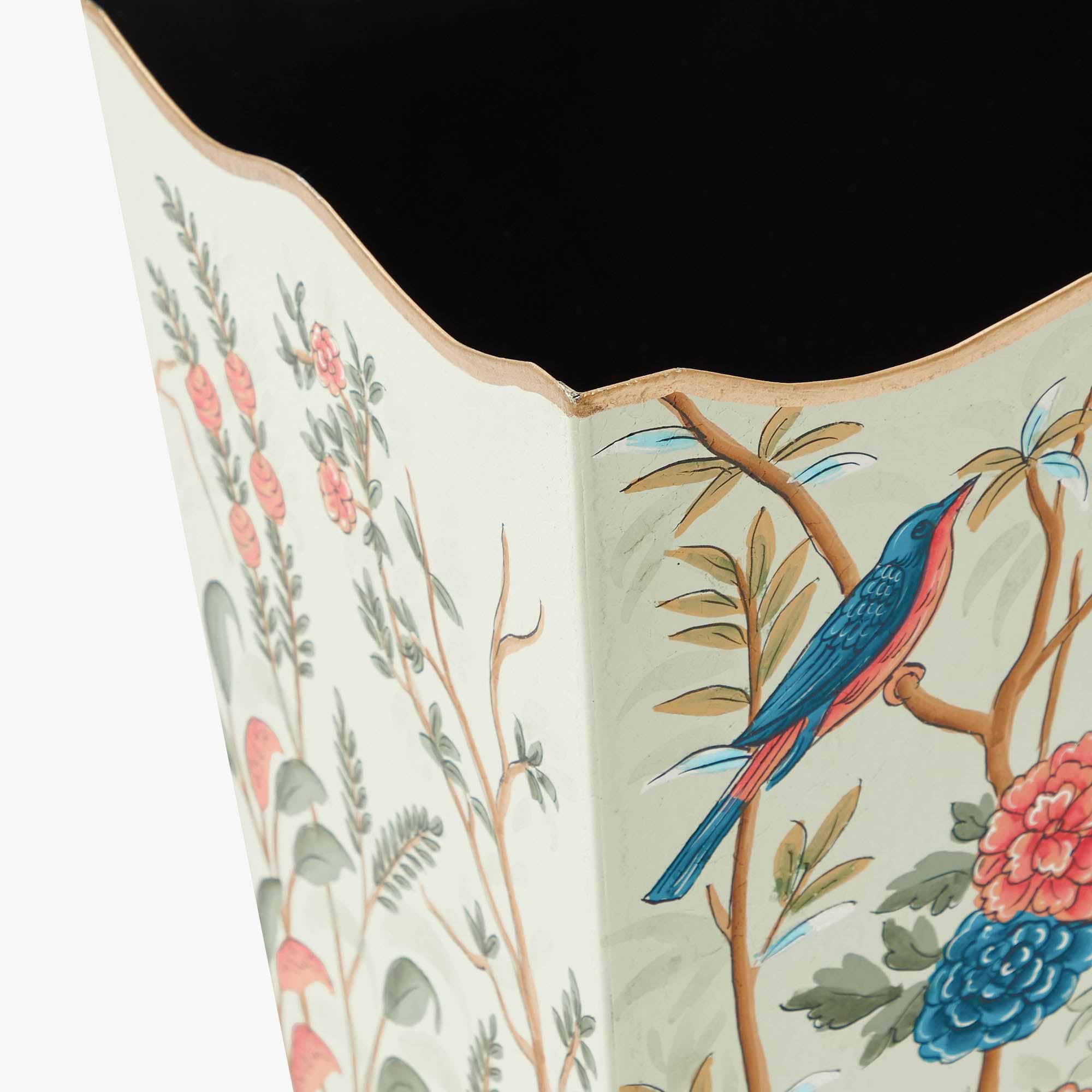 Green Chinoiserie Tole Waste Paper Bin