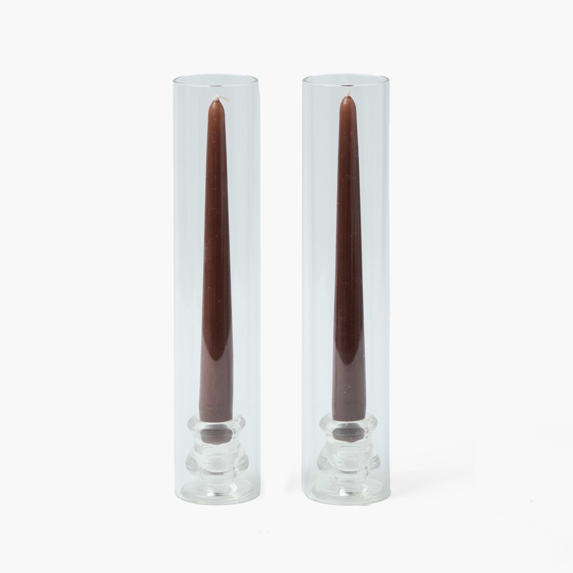 Claudia Glass Hurricane Candle Set (Chocolate)