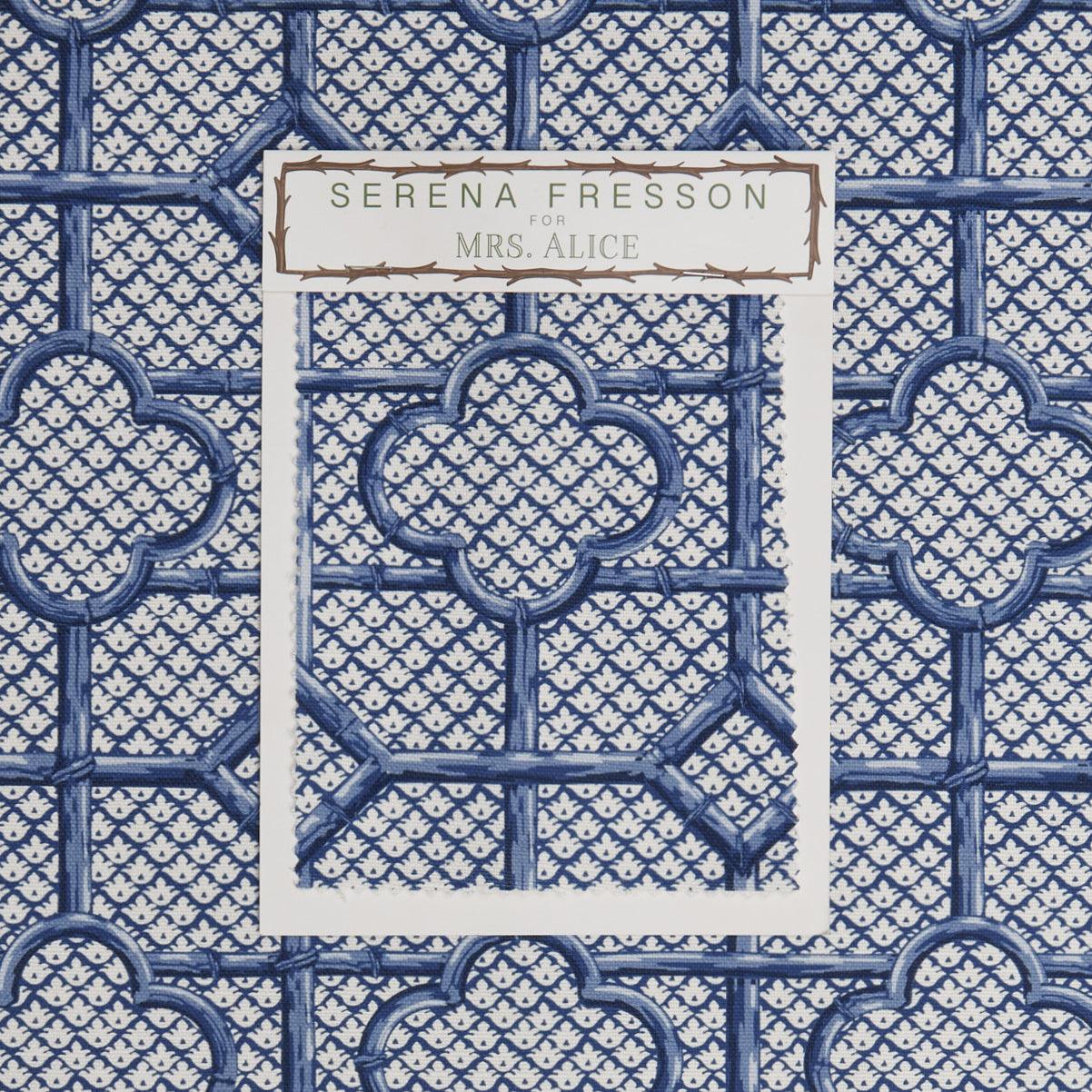 Cobalt Blue Bamboo Trellis Fabric - Mrs. Alice
