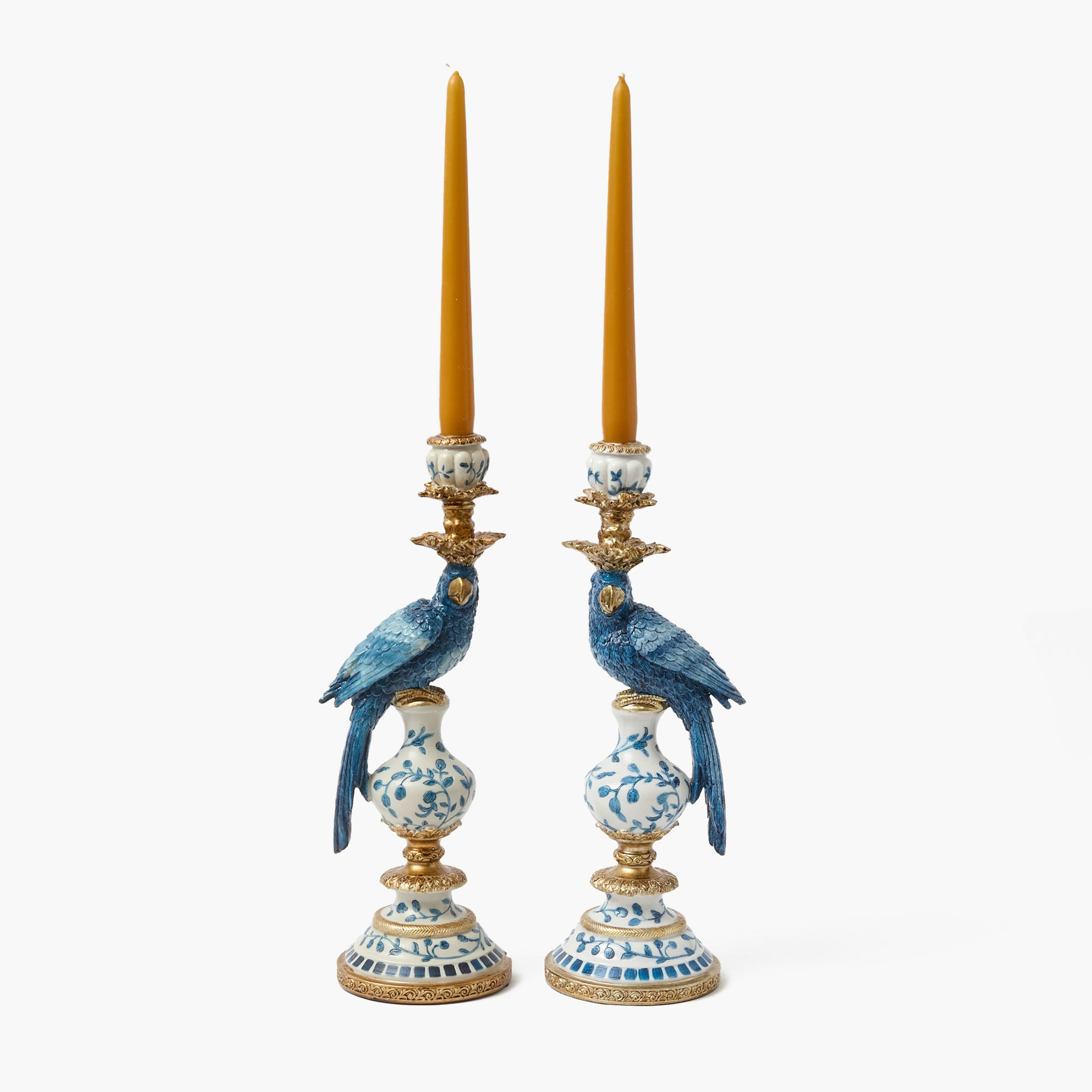 Blue Parrot Candle Holders (Pair)