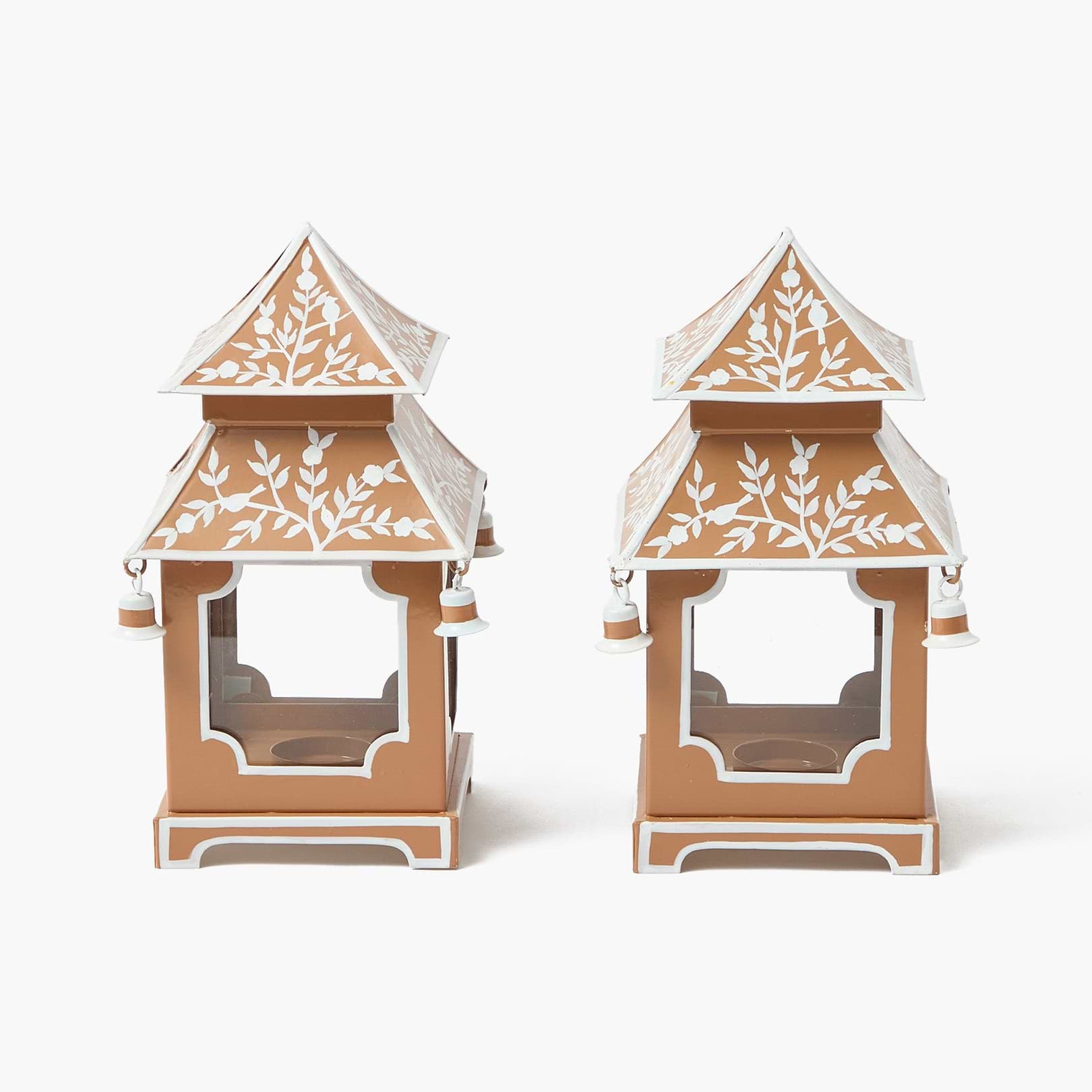 Mini Caramel Chinoiserie Pagoda Lantern (Pair)
