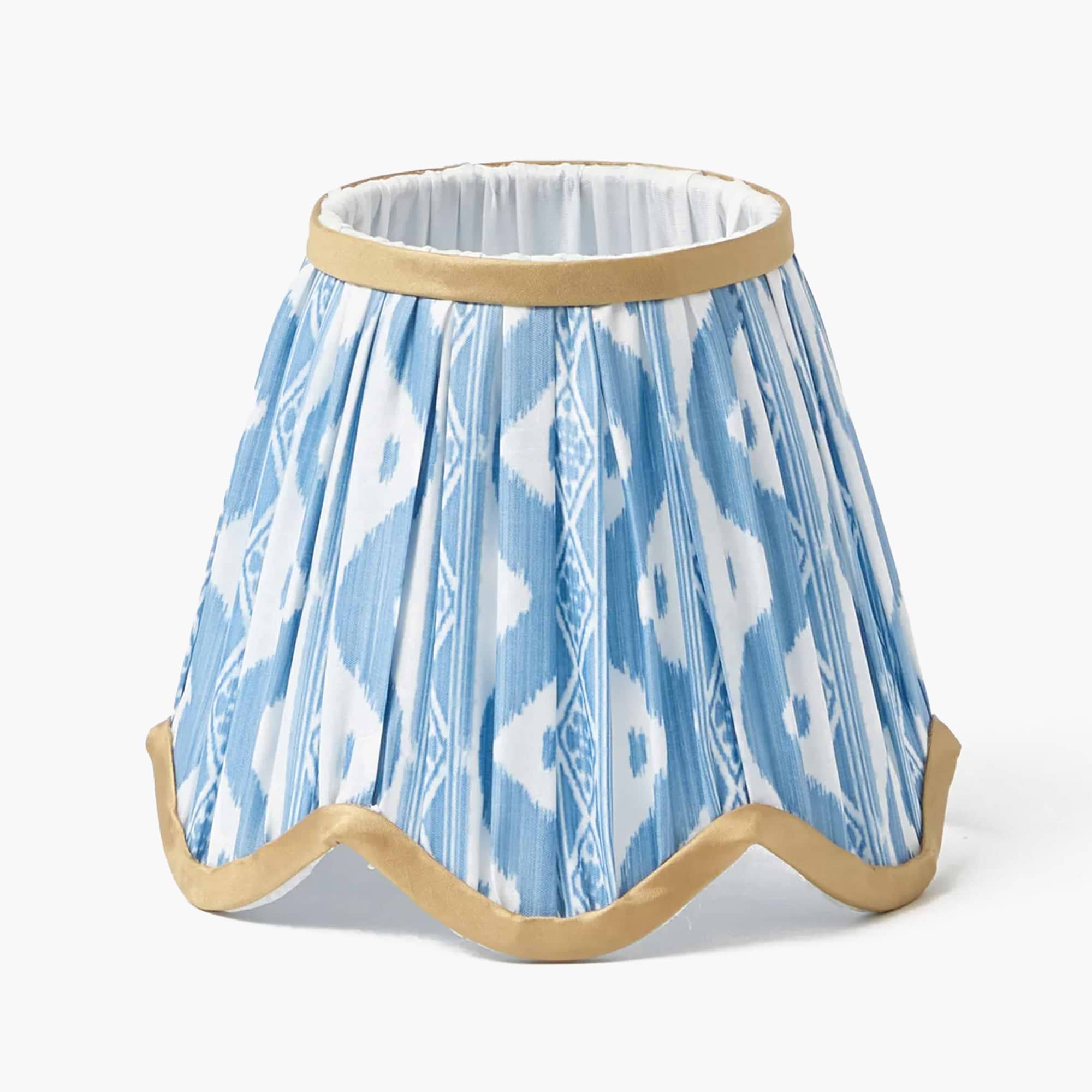 Blue & Putty Ikat Deep Scalloped Lampshade (18cm)