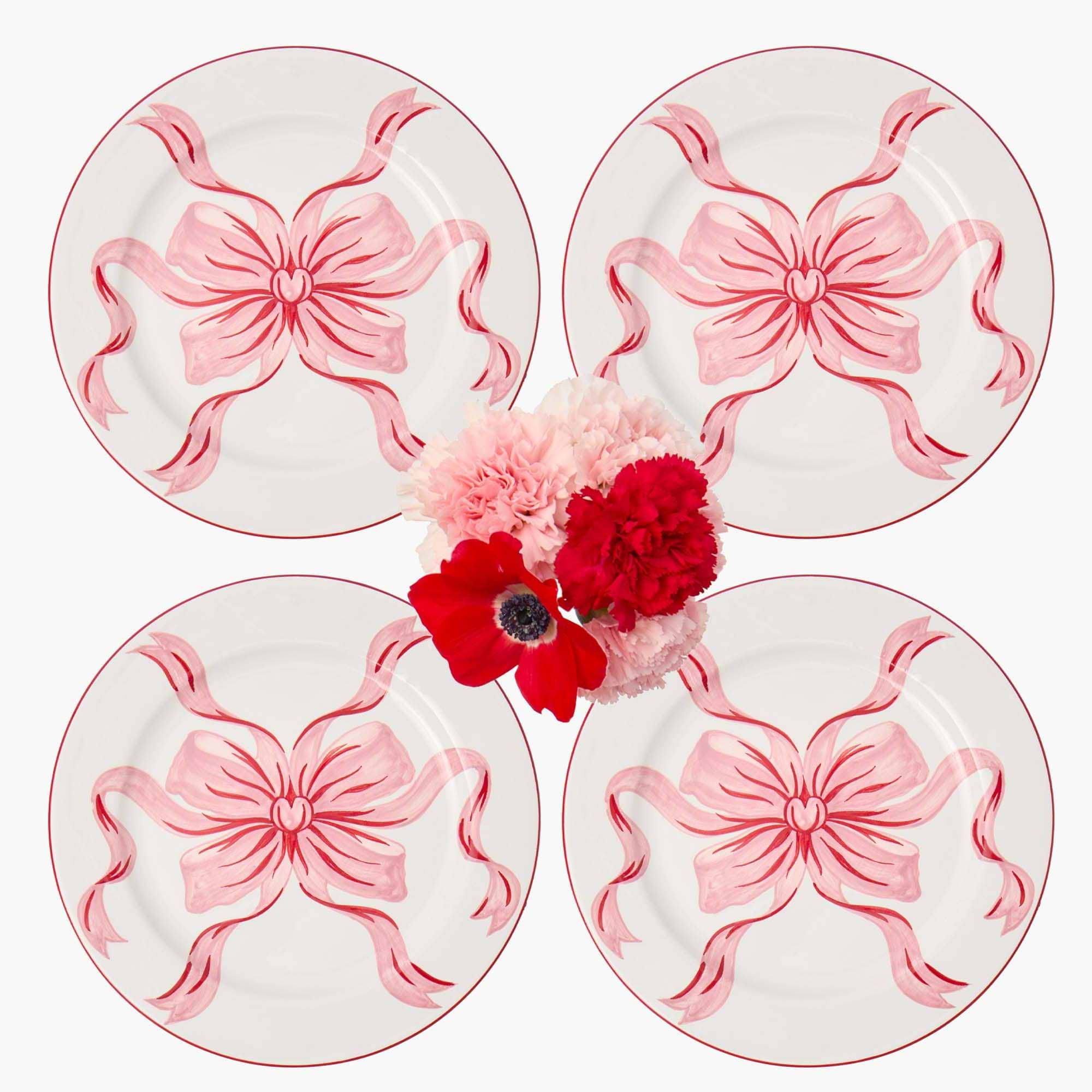 Audrey Pink & Red Bow Dinner Plates (Set of 4)
