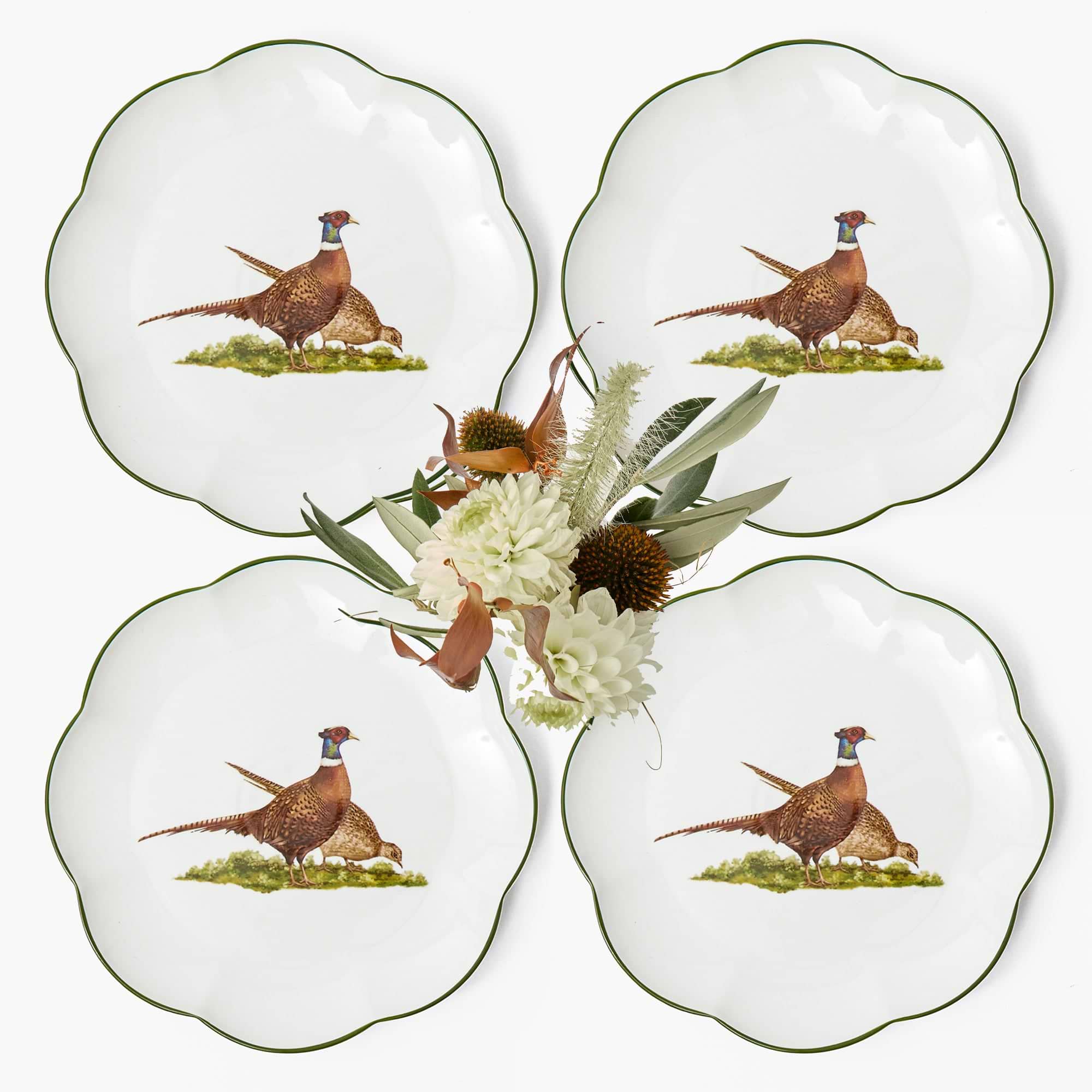 Scalloped Pheasant Dinner Plates (Set of 4)