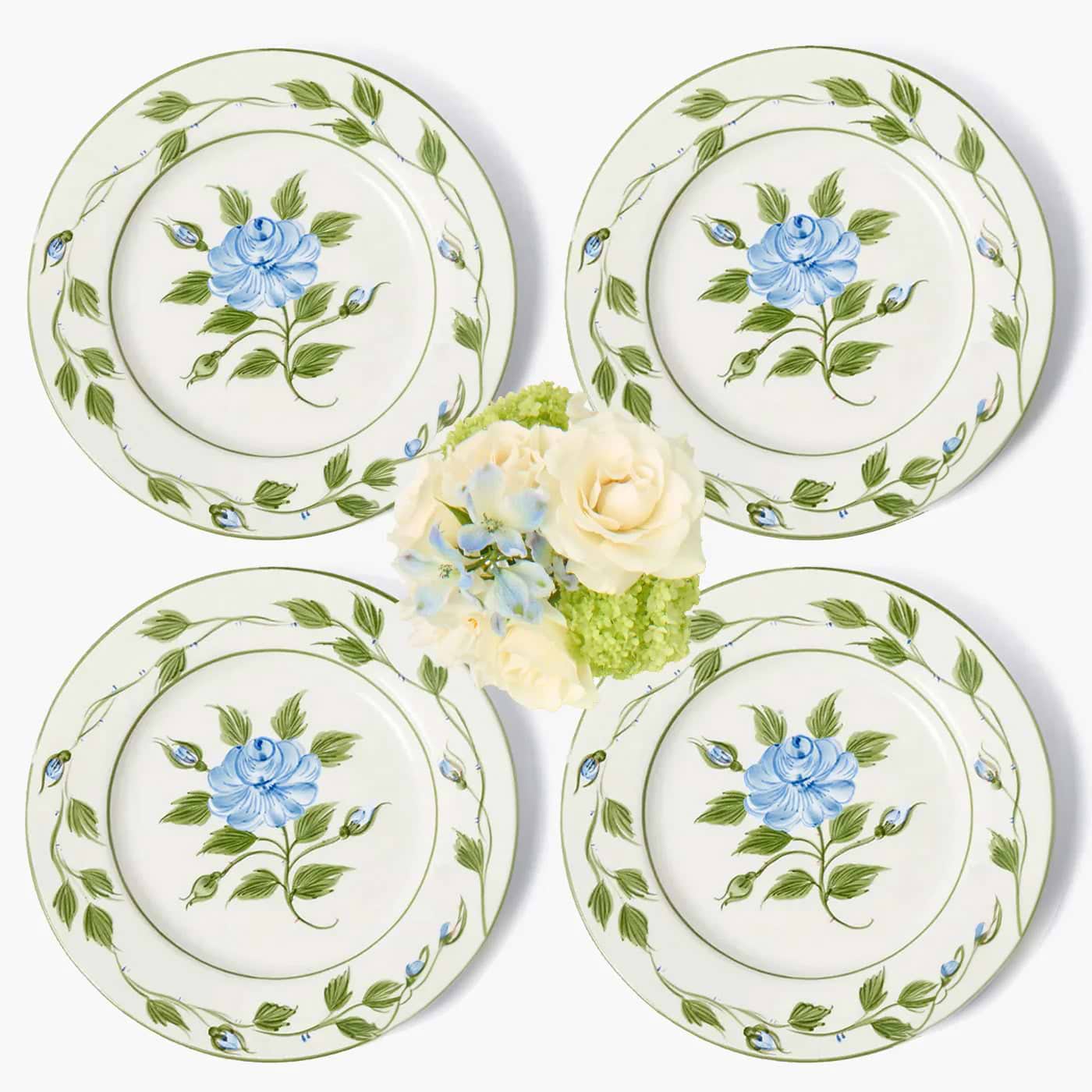 Blue Rose Bud Dinner Plates (Set of 4)