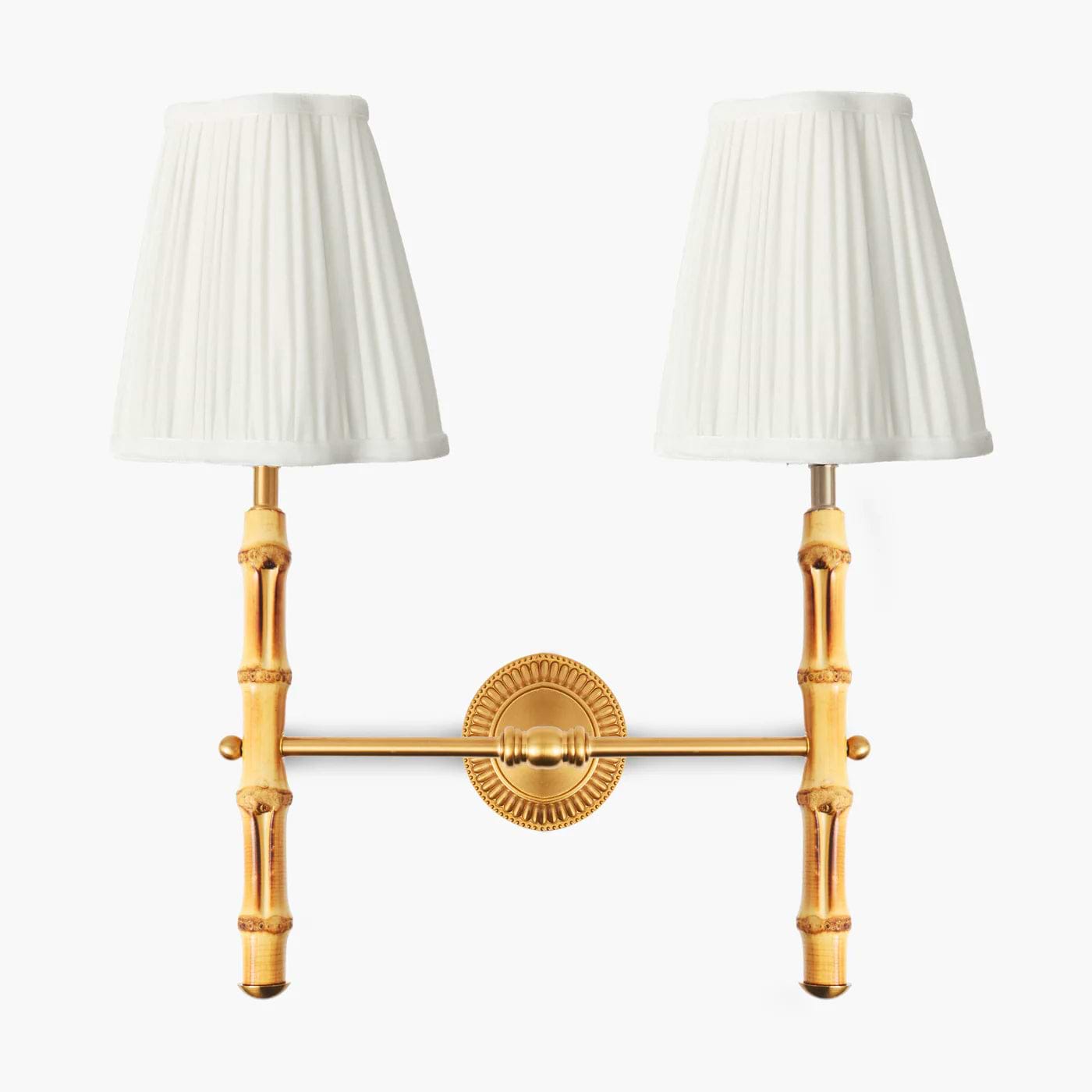 Bamboo Rechargeable Double Wall Light with Cream Shades (14cm)