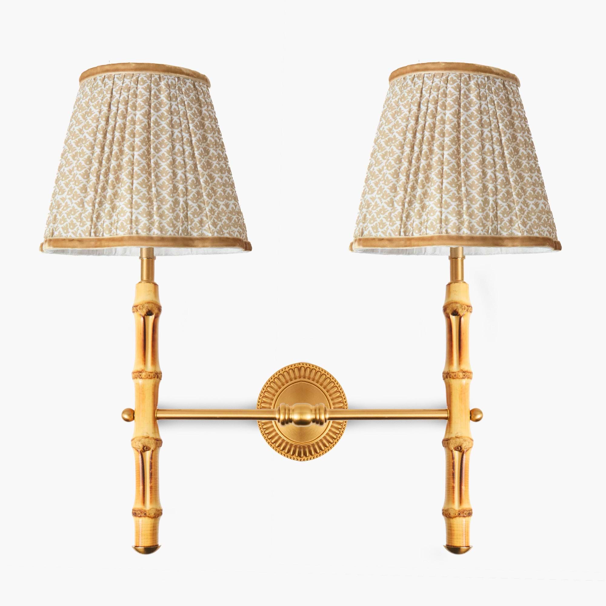 Bamboo Rechargeable Double Wall Light with Putty Lotus Shades (18cm)