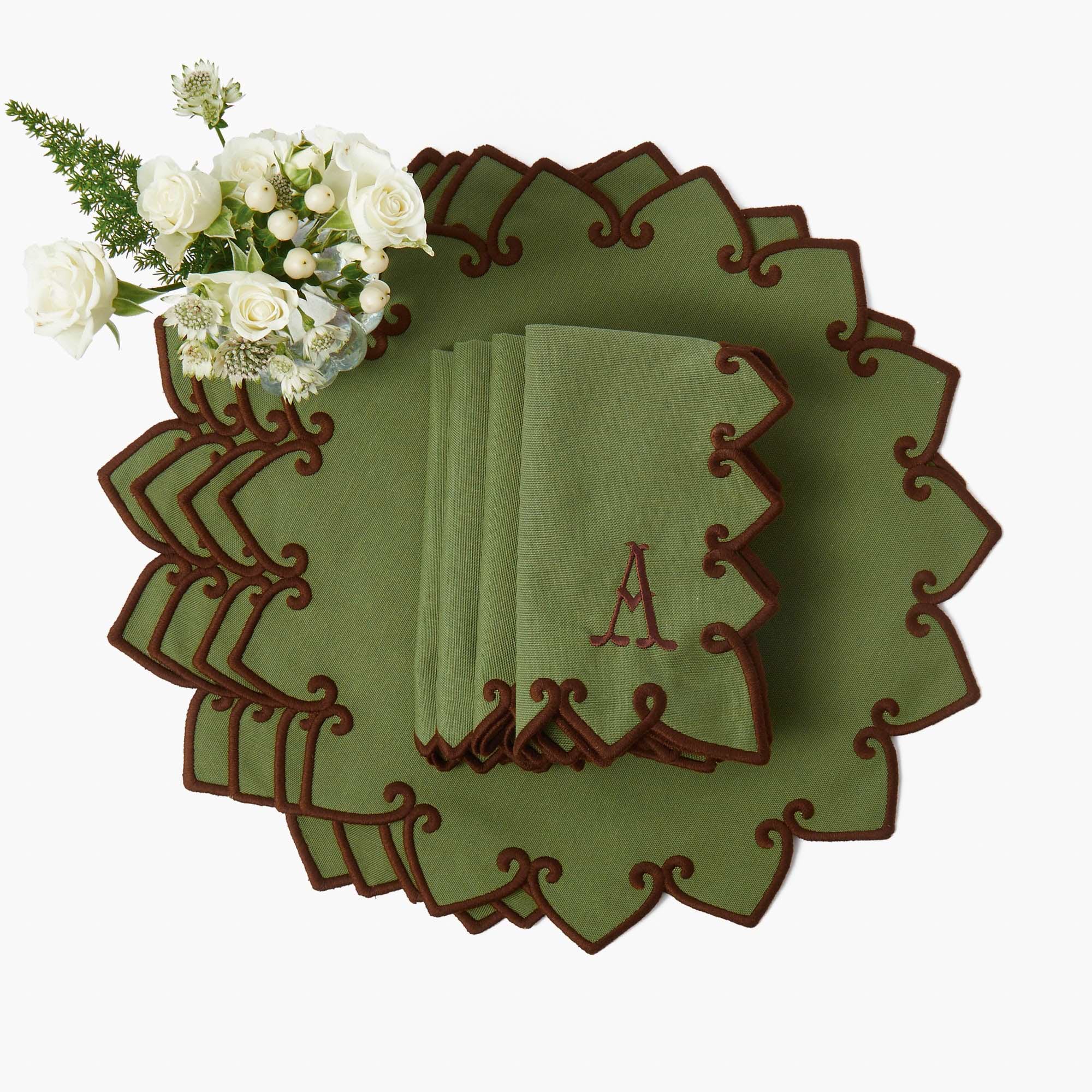 Angelina Forest Green & Brown Placemats & Napkins (Set of 4)