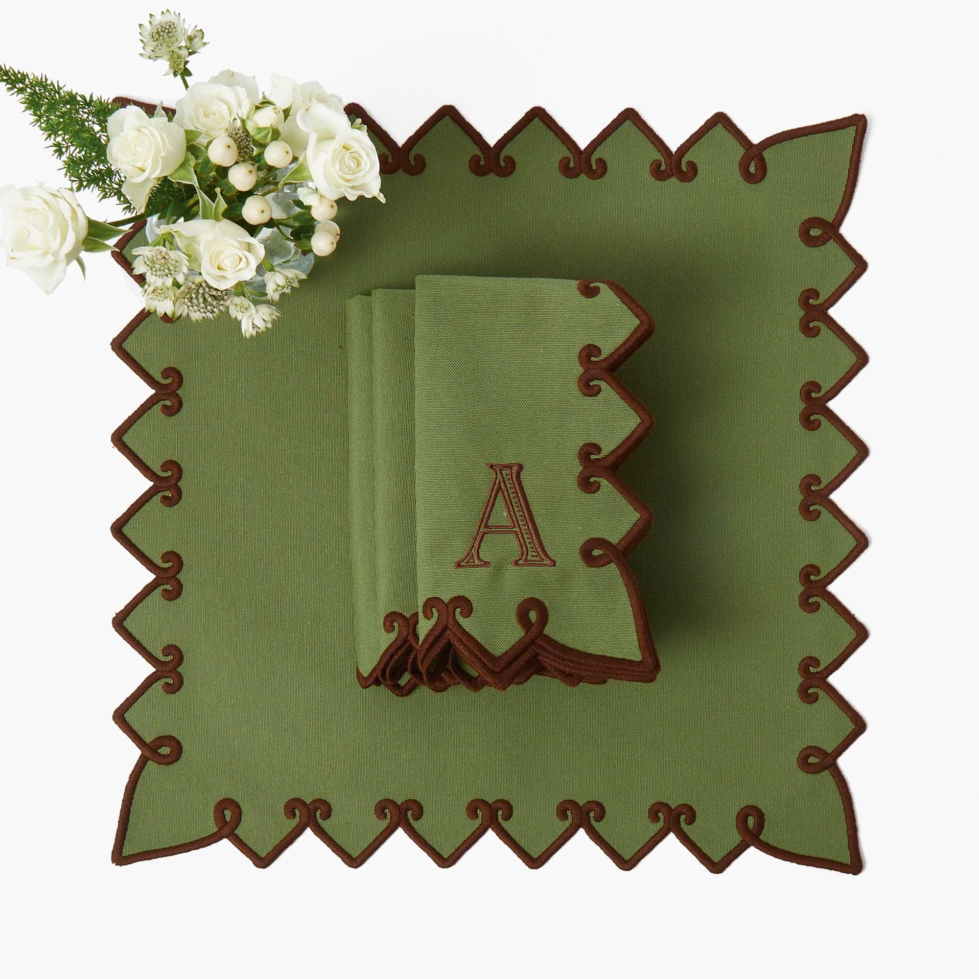 Angelina Forest Green & Brown Placemats & Napkins (Set of 4)