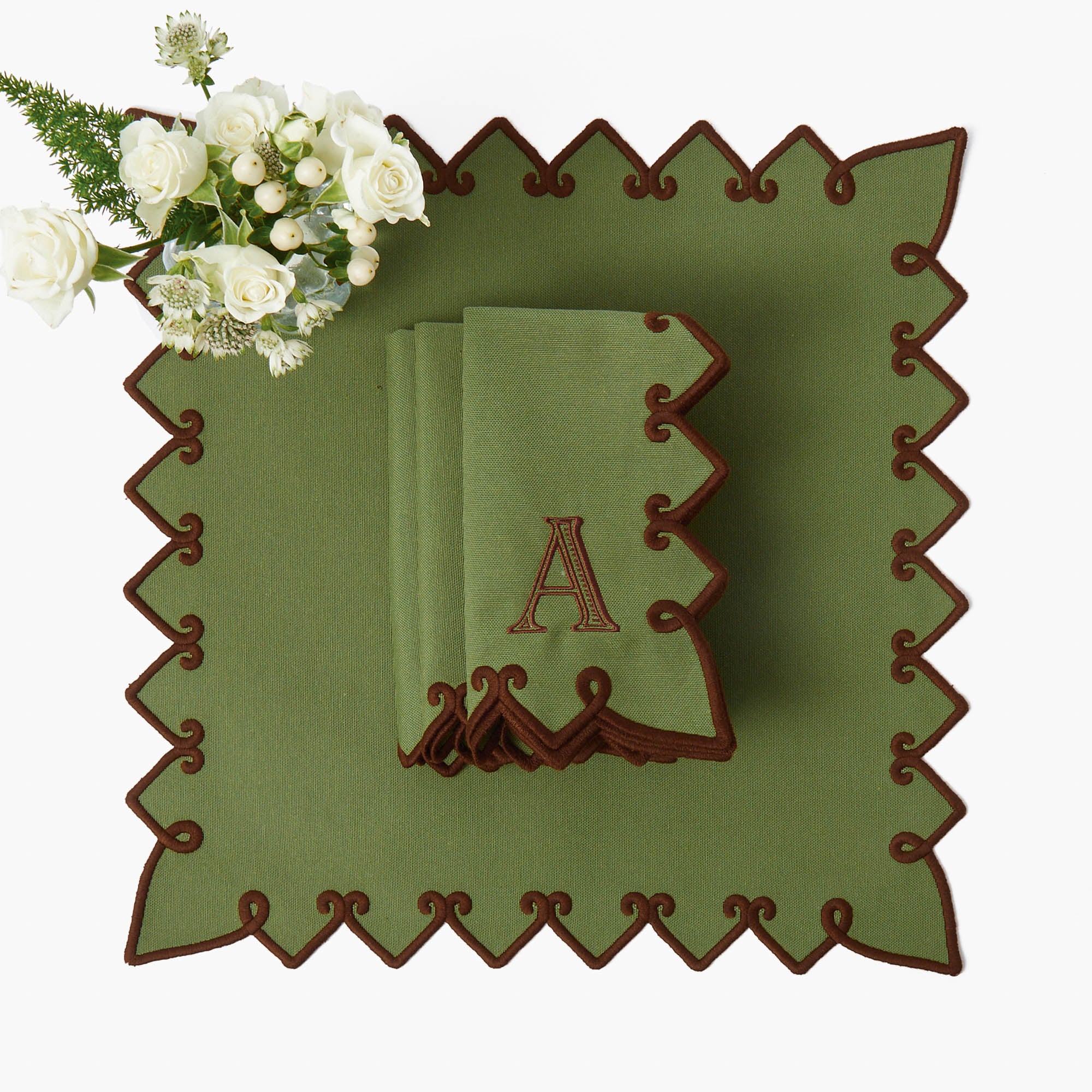 Angelina Forest Green & Brown Placemats & Napkins (Set of 4)