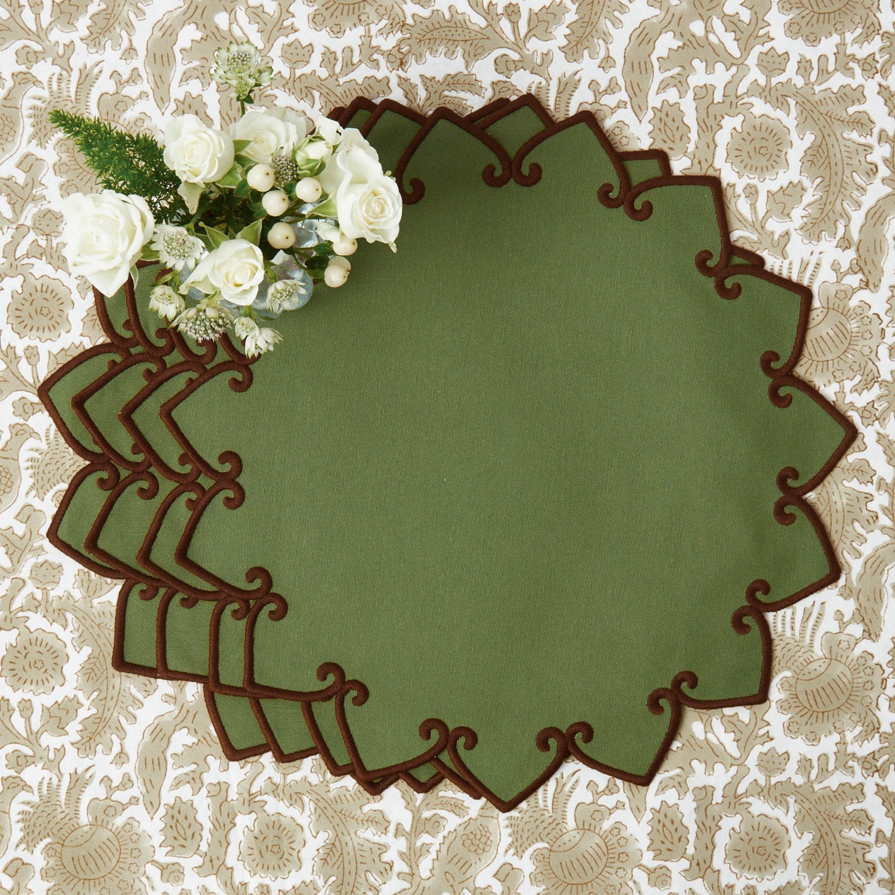 slim fit dress slacks Forest Green & Brown Angelina Placemats (Set of 4)