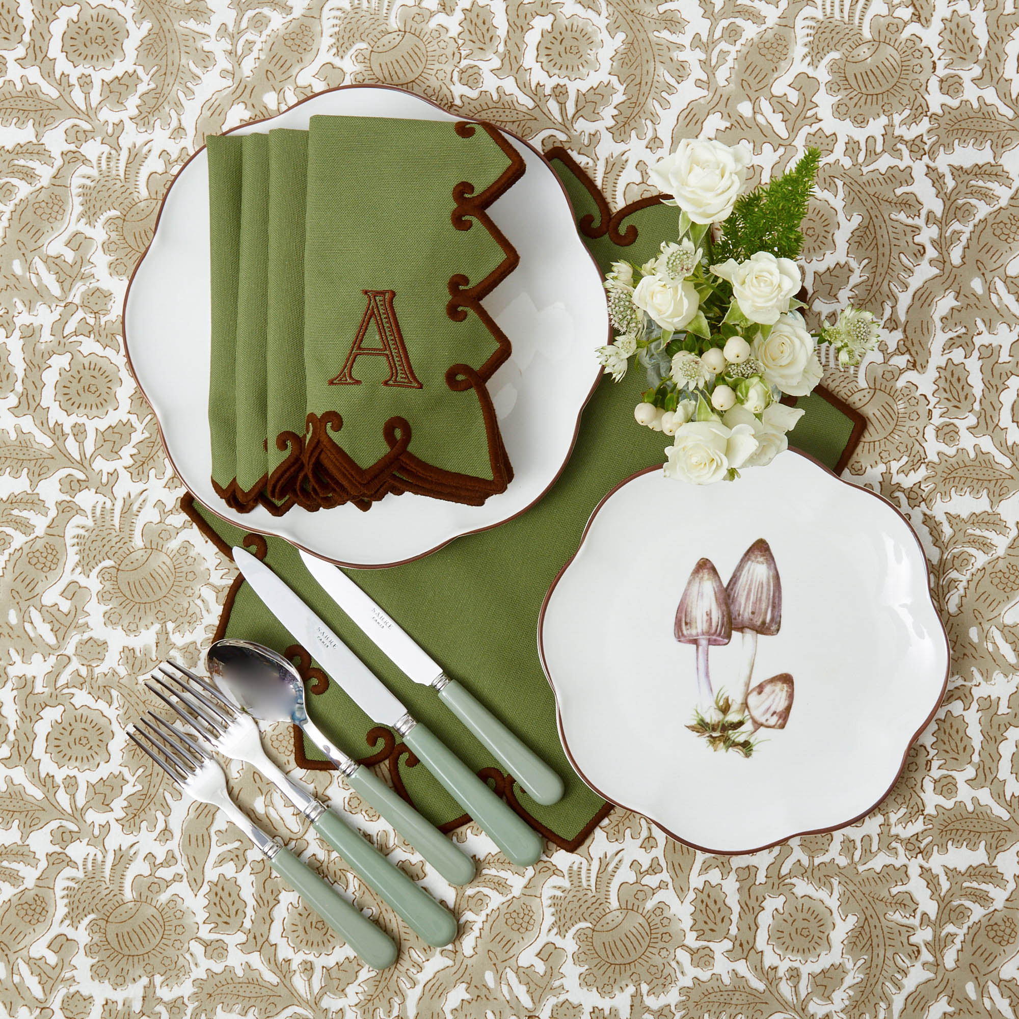 Angelina Forest Green & Brown Placemats & Napkins (Set of 4)