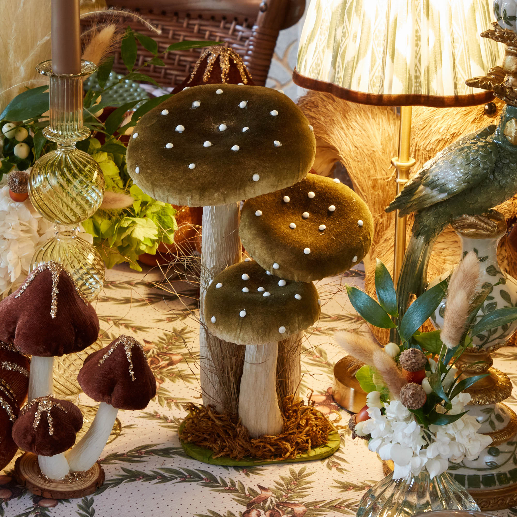 Tall Green Spotted Mushrooms (Set of 3)