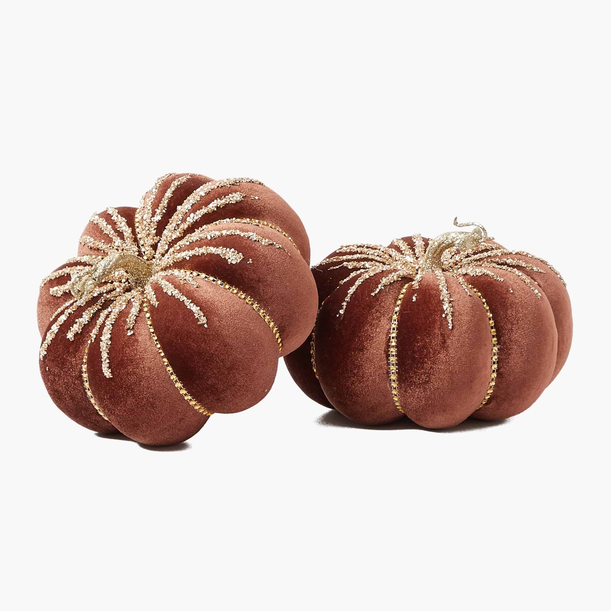 Large Chocolate Glitter Velvet Pumpkin (Pair)