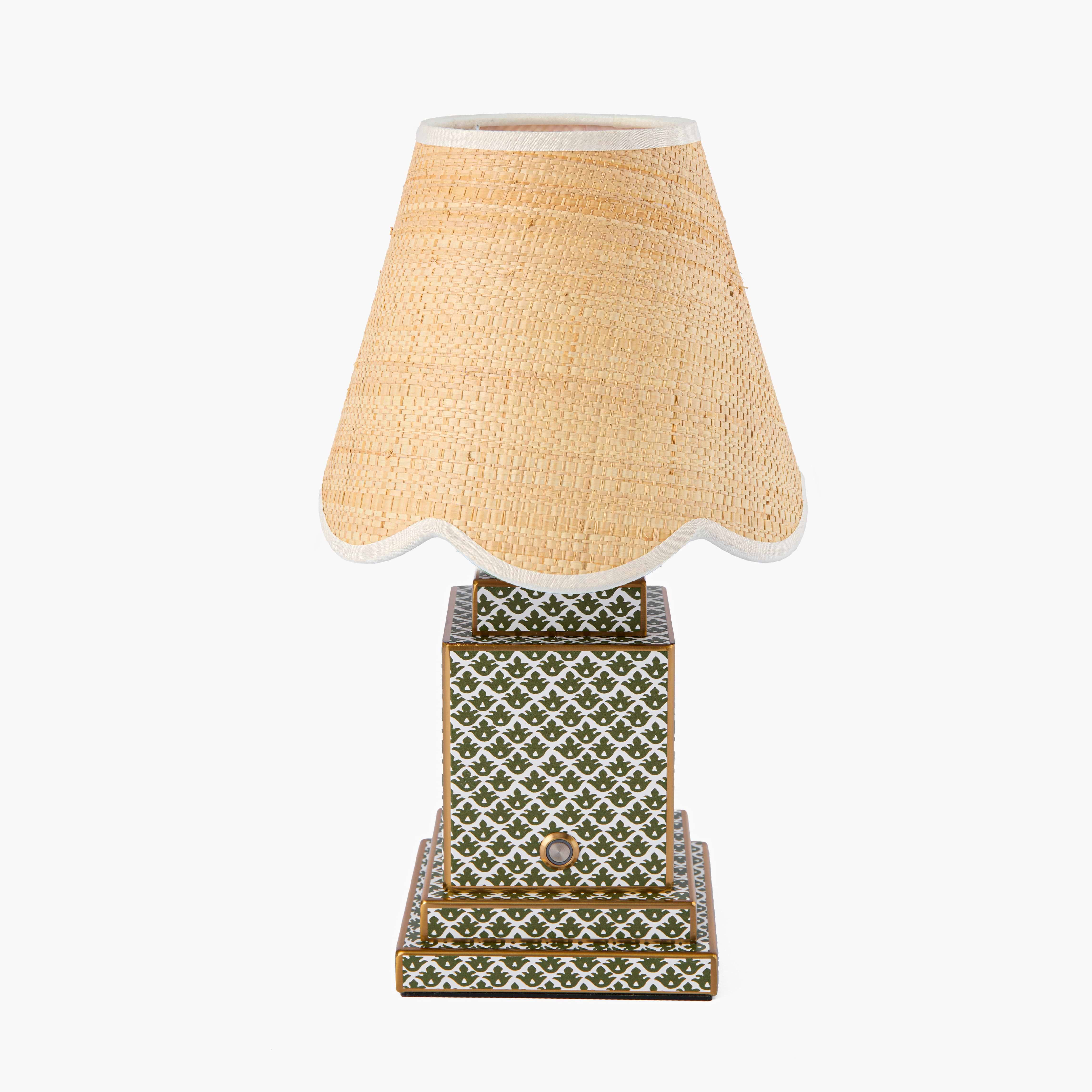 Olive Lotus Square Rechargeable Lamp with Grasscloth Shade (18cm)