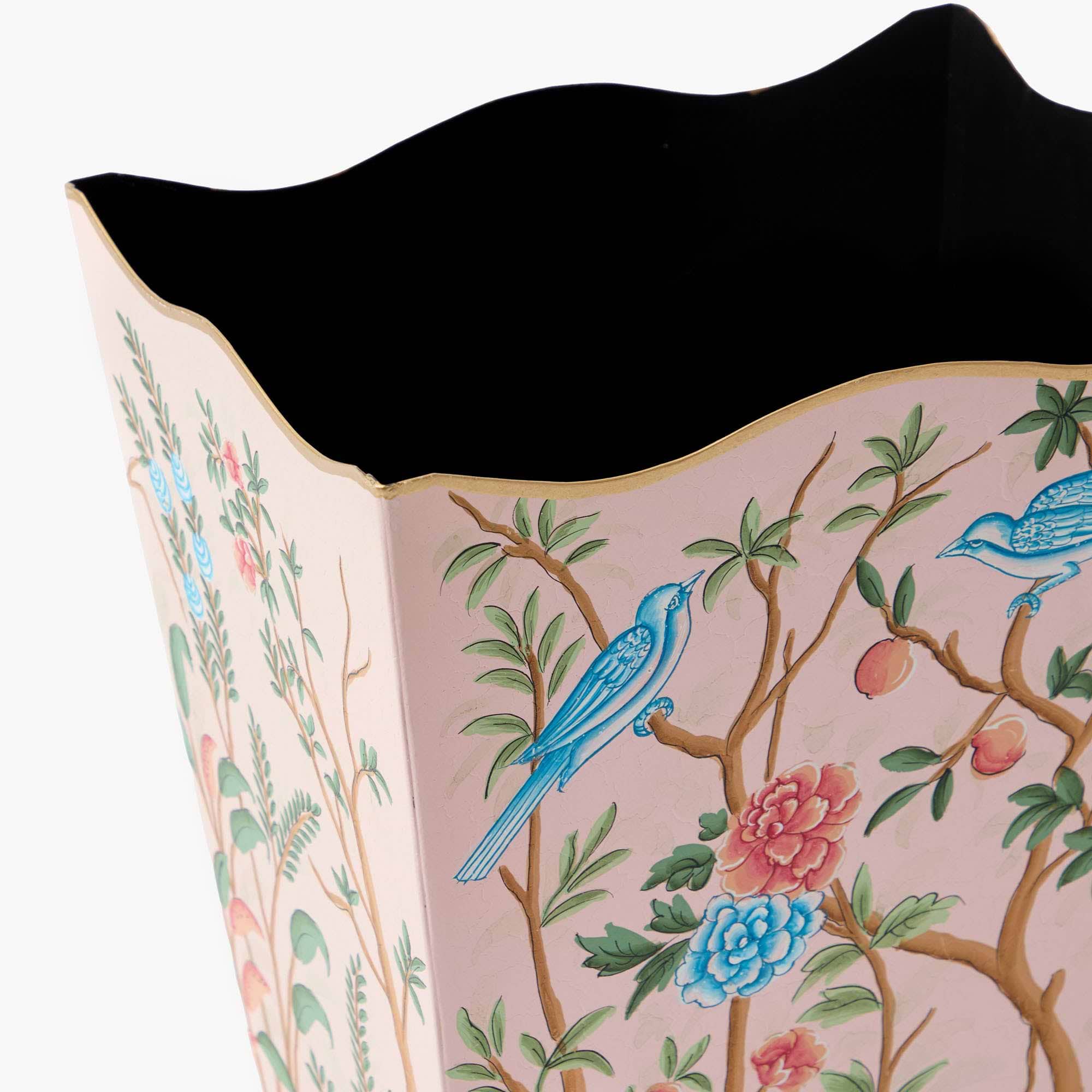 Pink Chinoiserie Tole Waste Paper Bin
