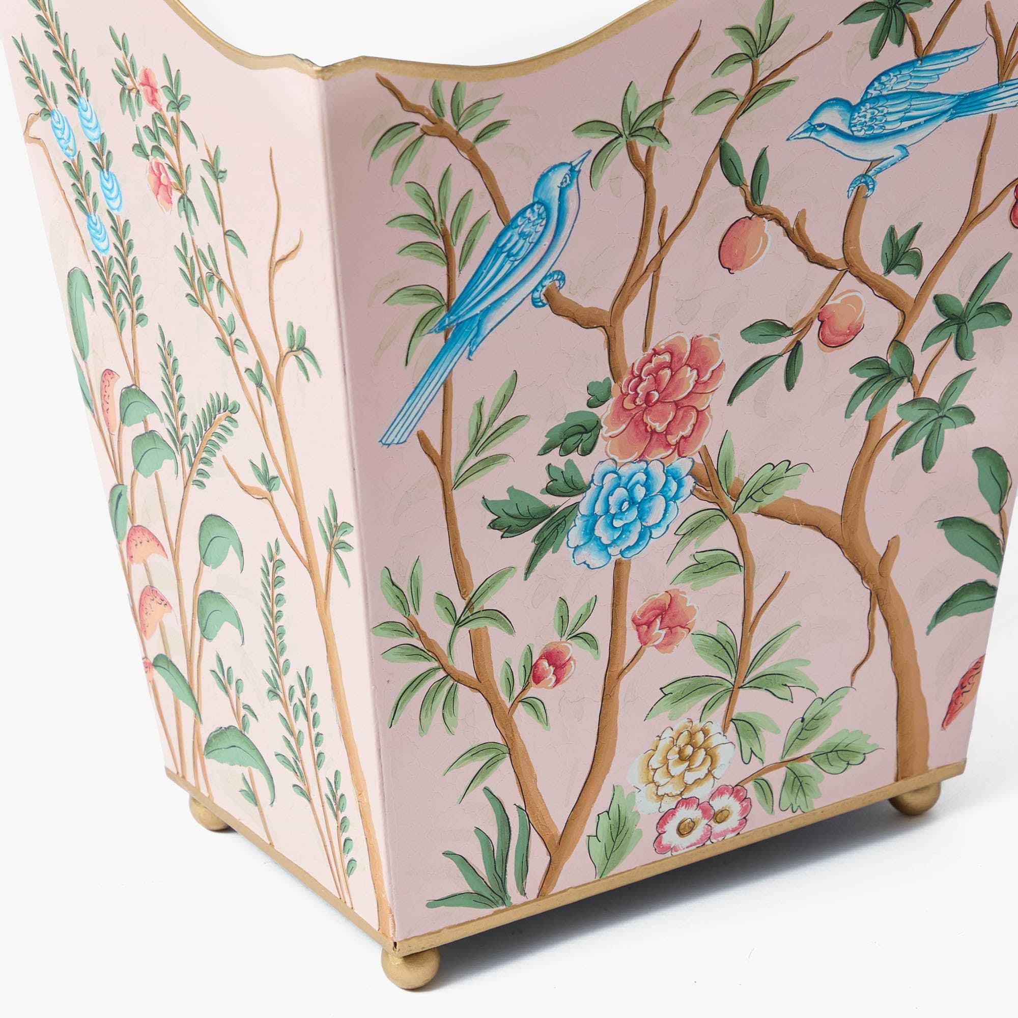 Pink Chinoiserie Tole Waste Paper Bin