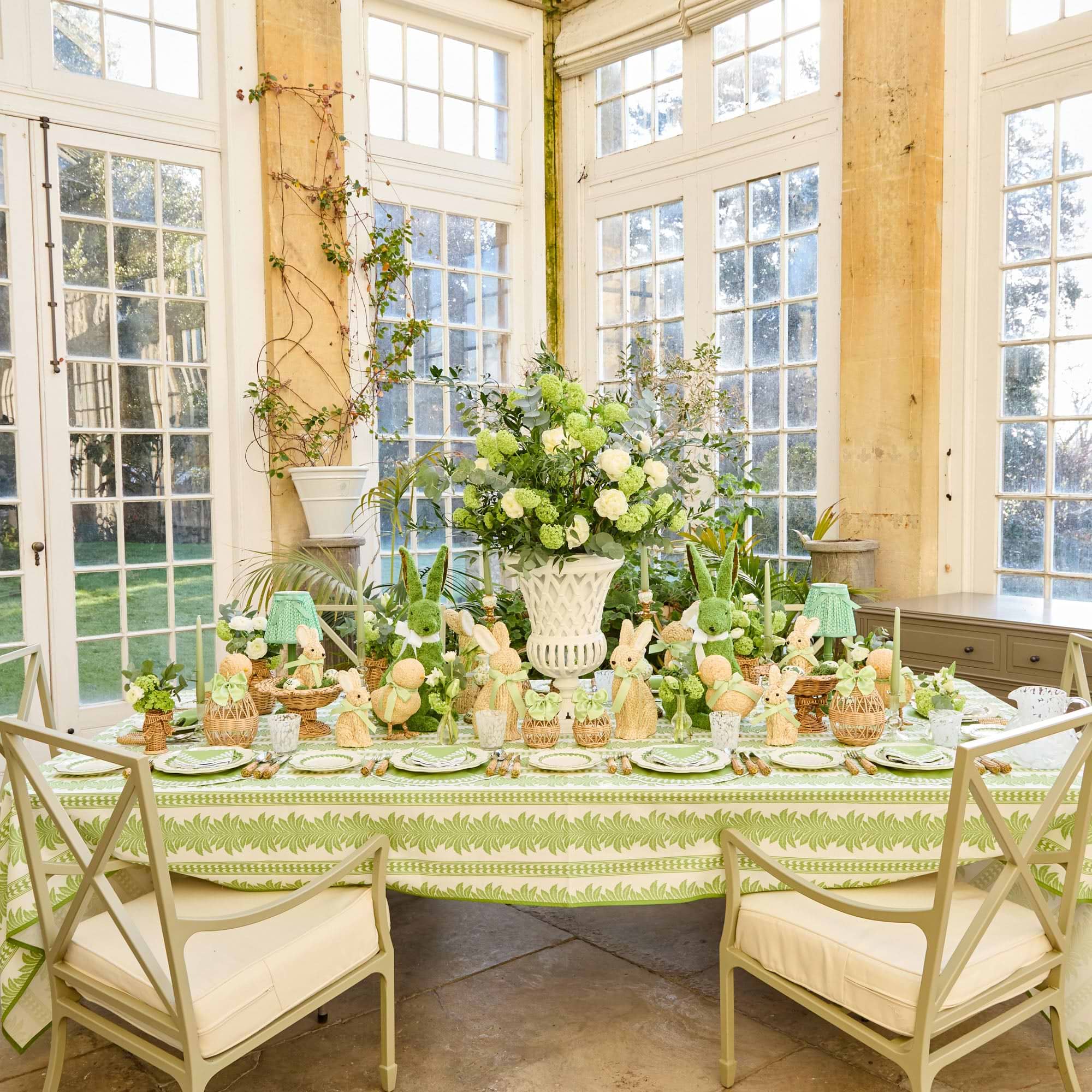 Green Fern Stripe Tablecloth
