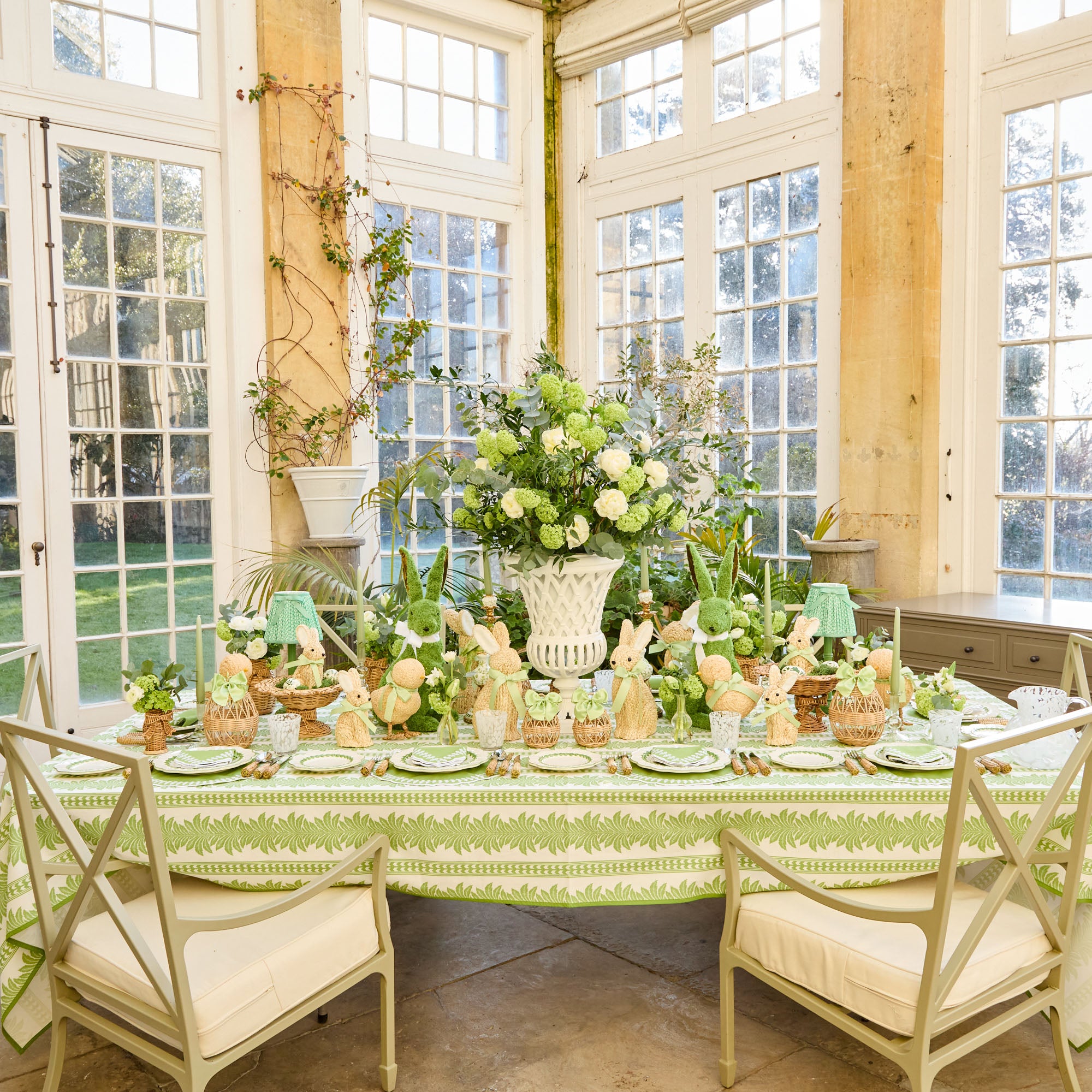 Green Fern Stripe Tablecloth