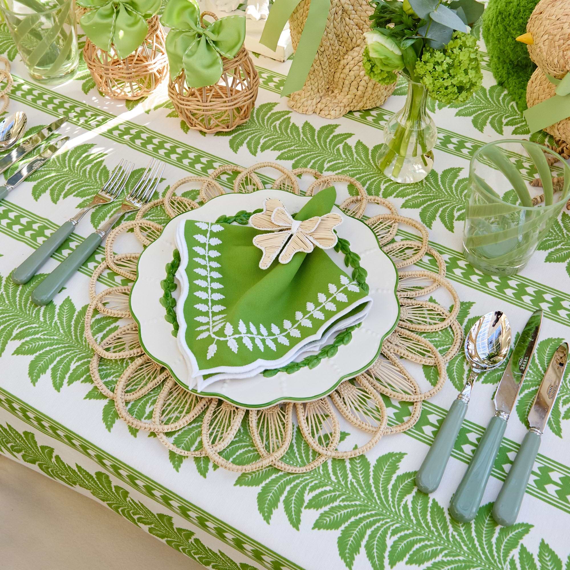 Green Fern Stripe Tablecloth
