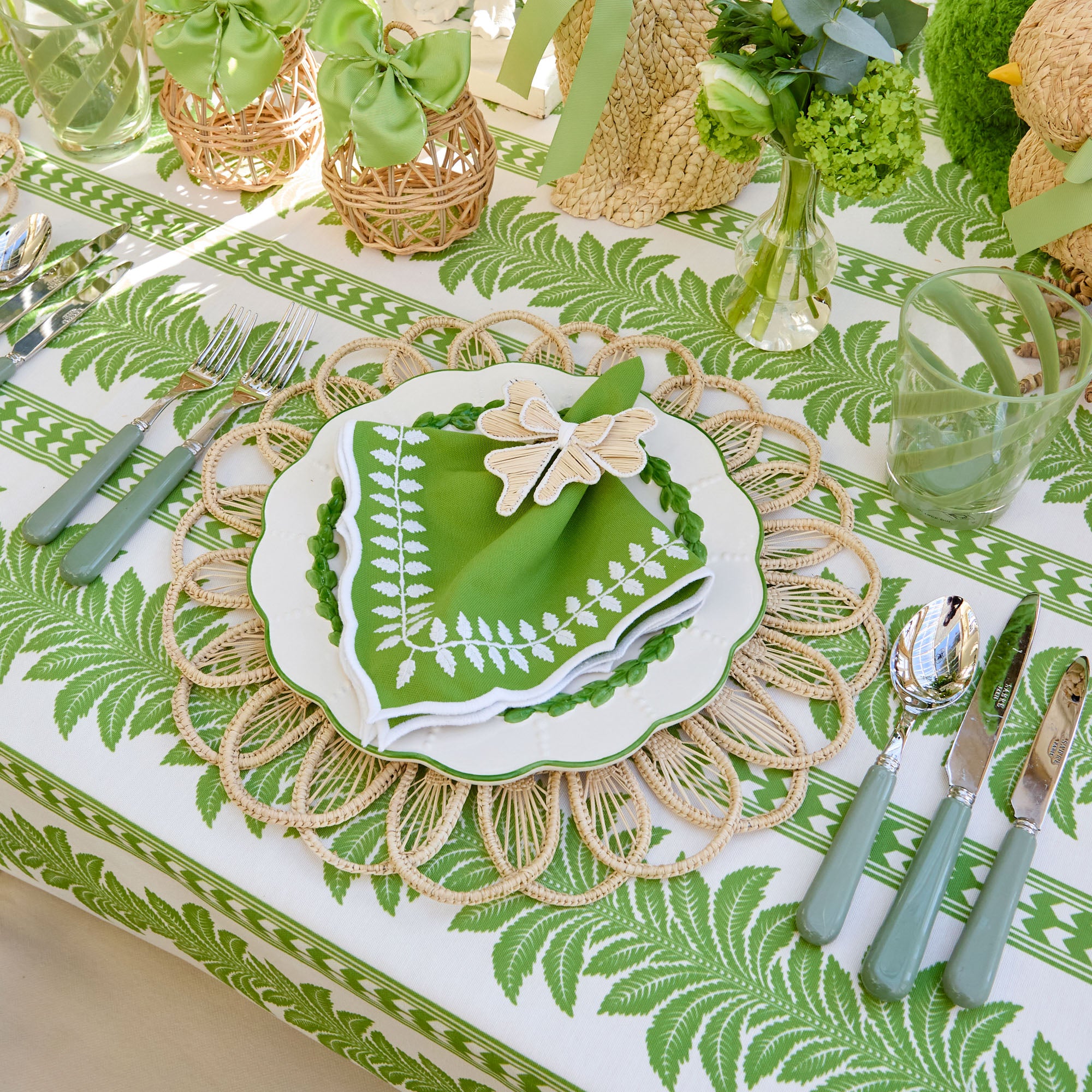Green Fern Stripe Tablecloth