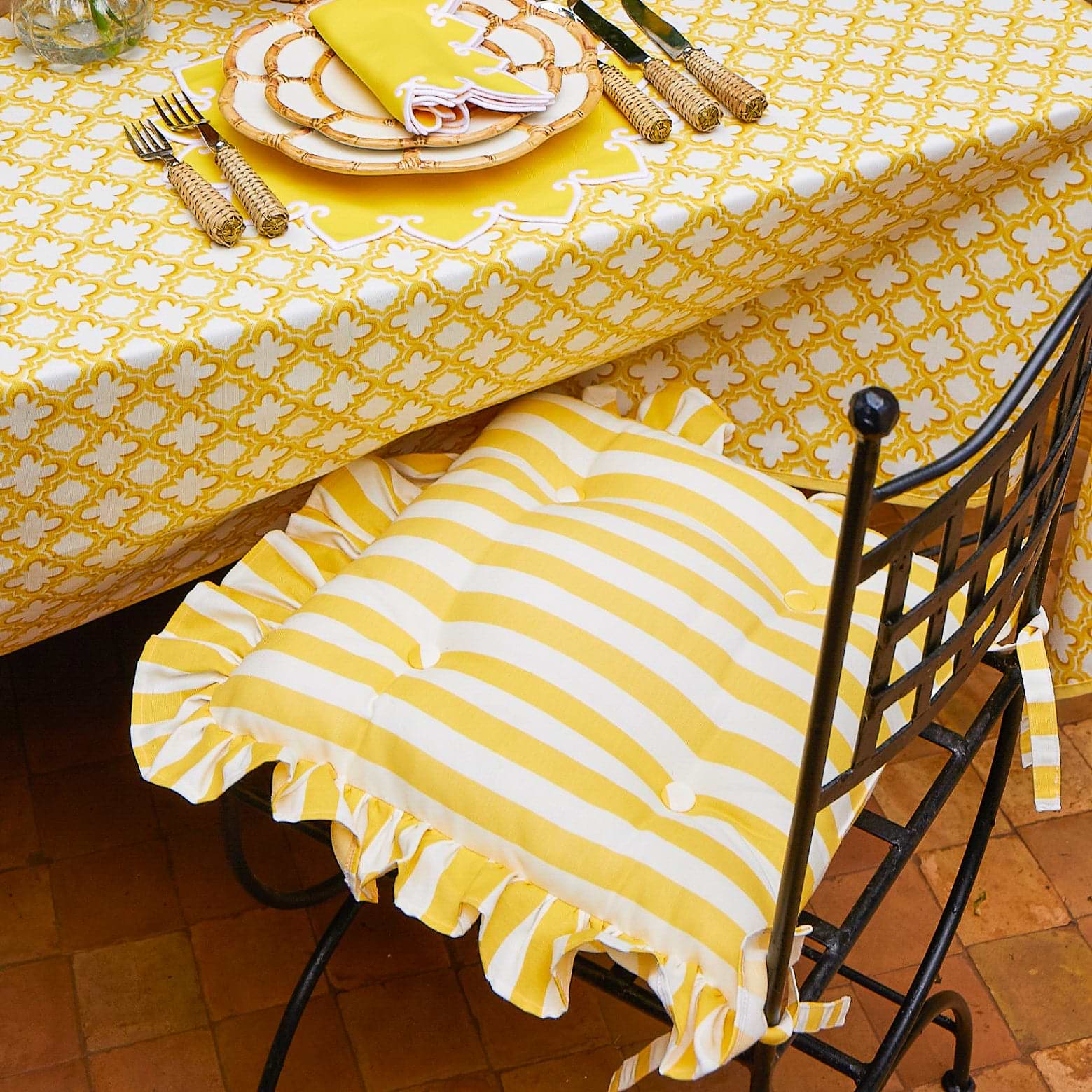 Frilled Yellow Stripe Seat Pad Cushion