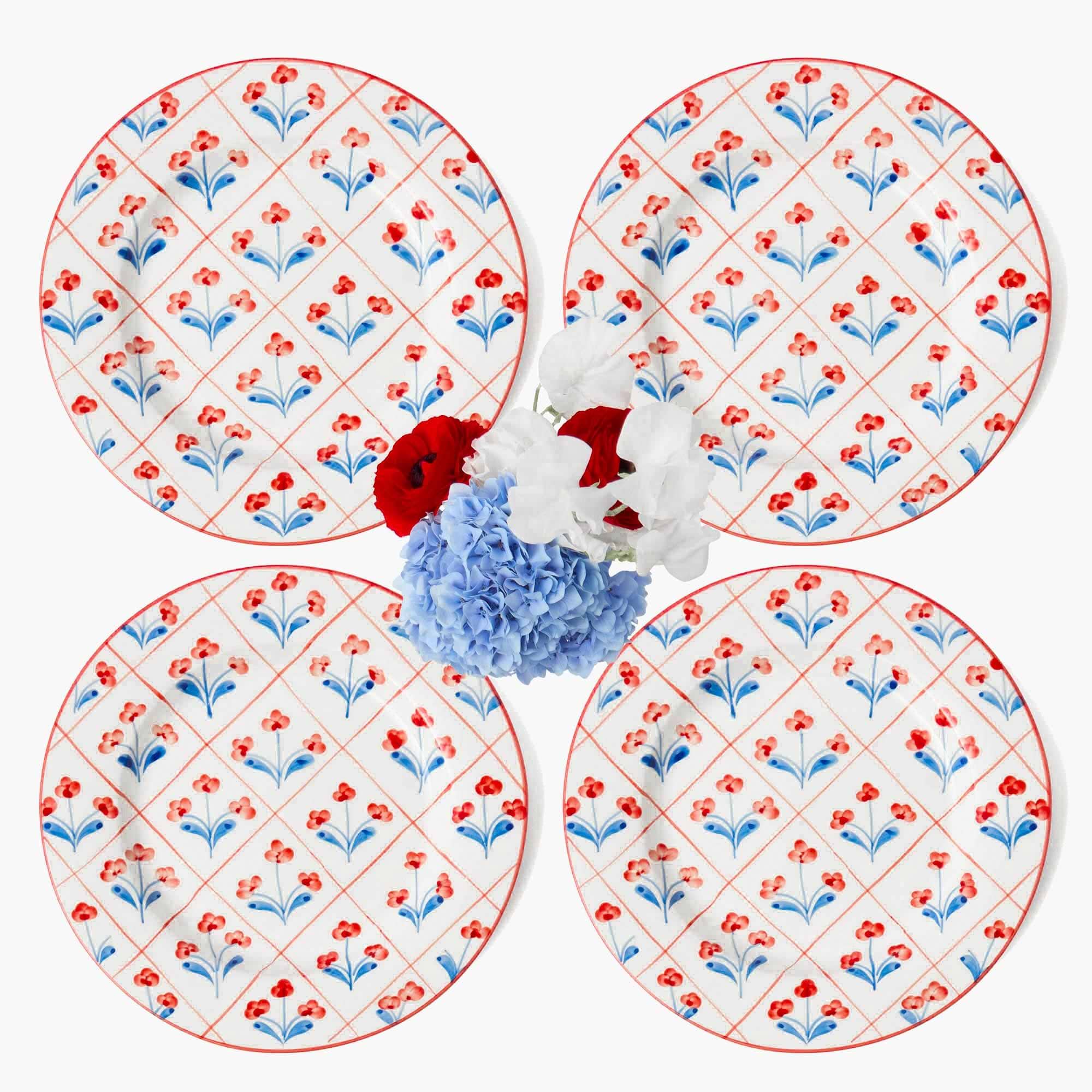 Blue & Red Floral Trellis Dinner Plate