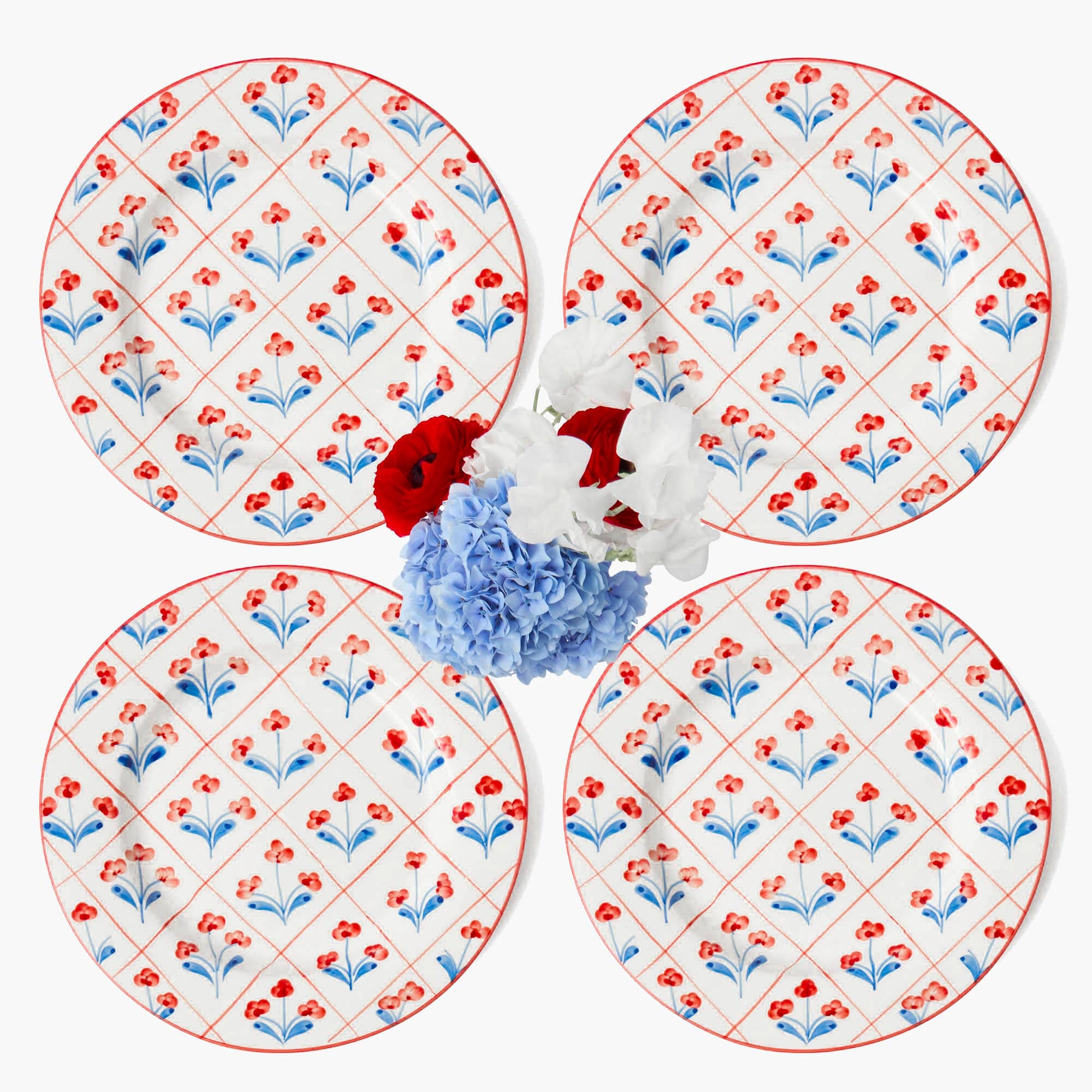 Blue & Red Floral Trellis Dinner Plate