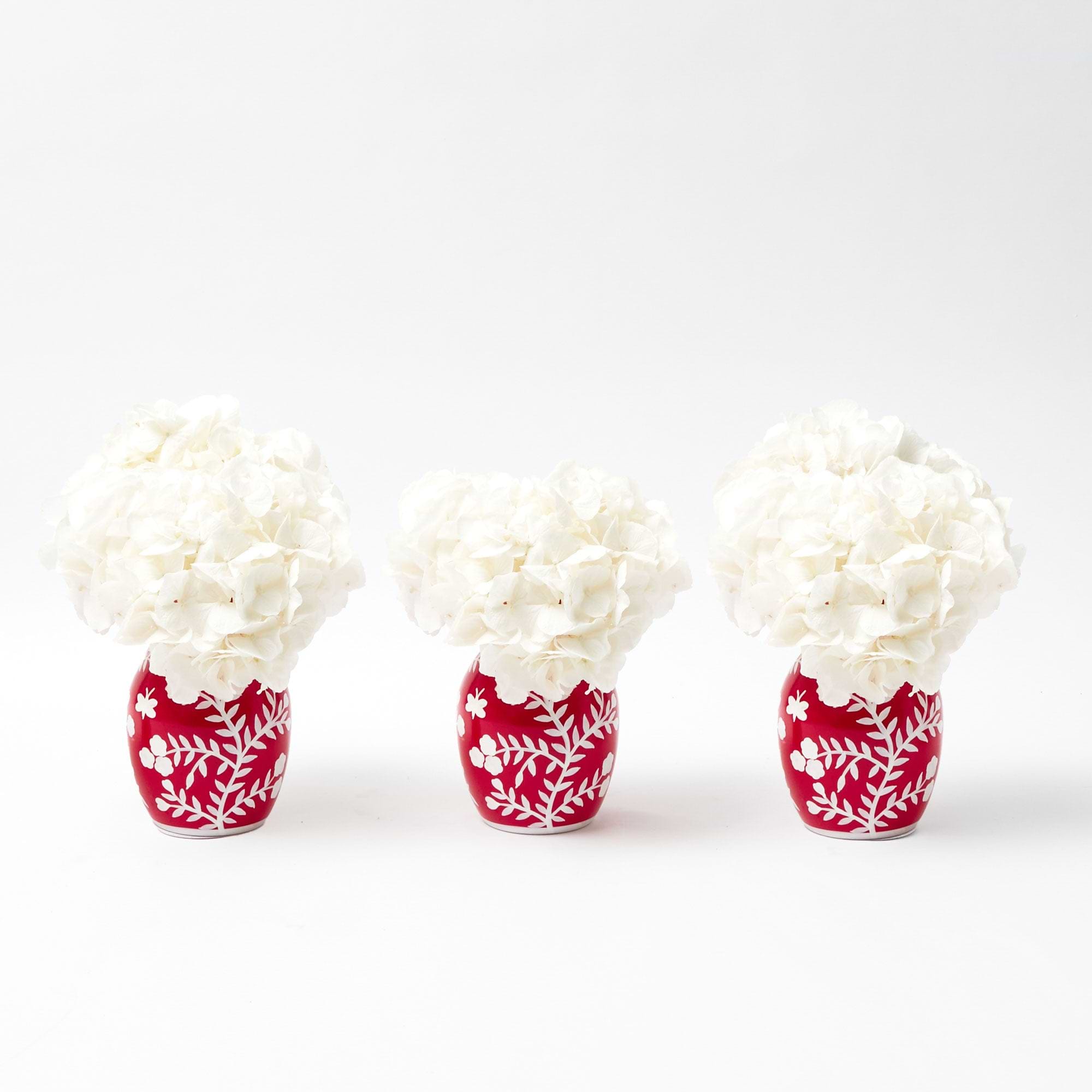 Red Hand Painted Tole Bud Vases (Set of 3)