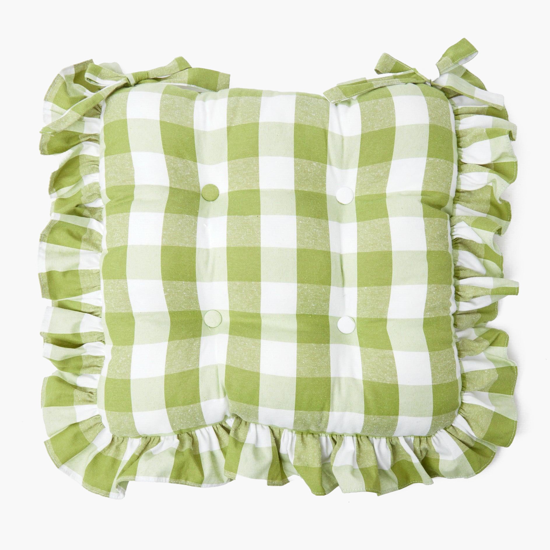 Green Gingham Ruffle Seat Pad Cushion - Mrs. Alice
