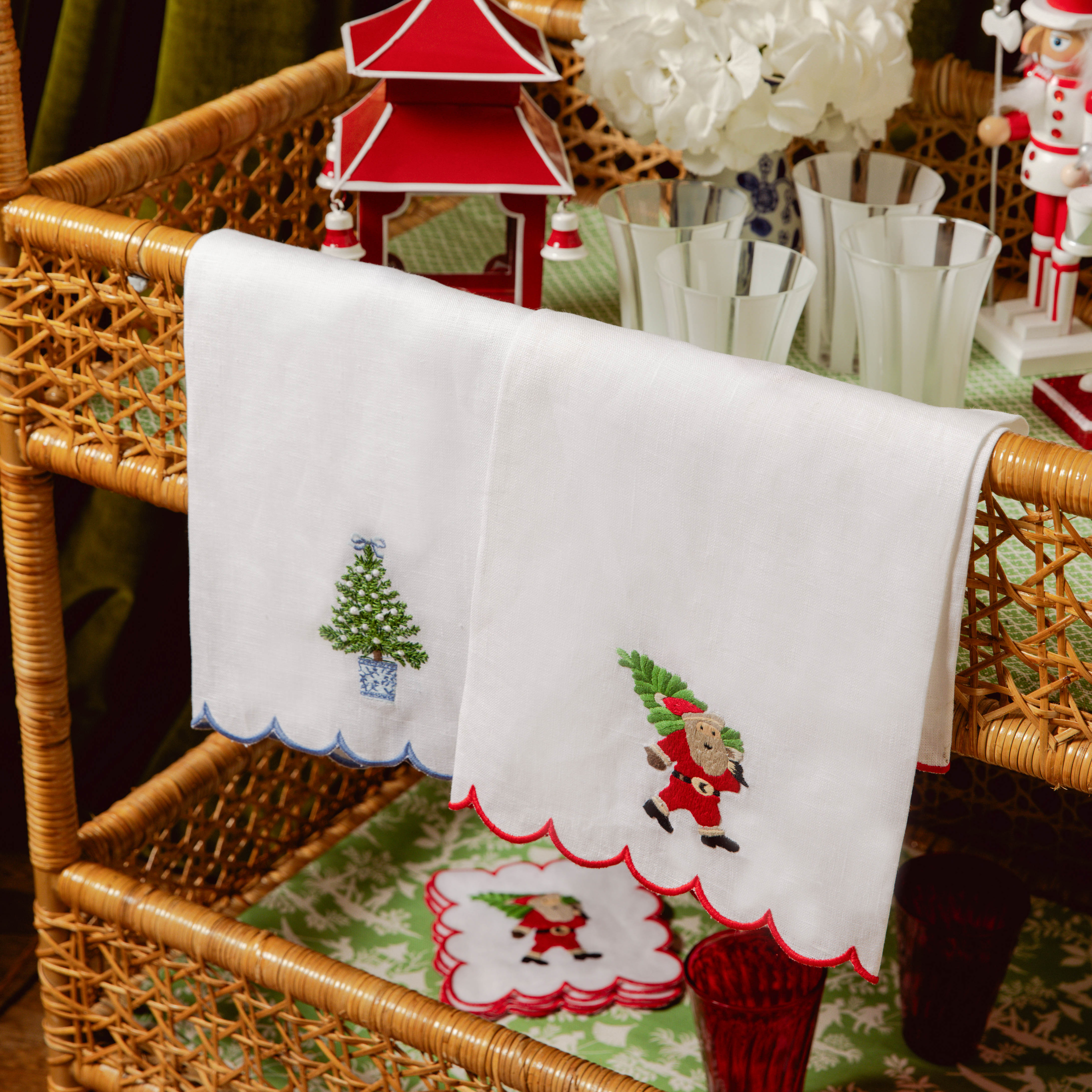 Embroidered Christmas Tree Linen Hand Towel