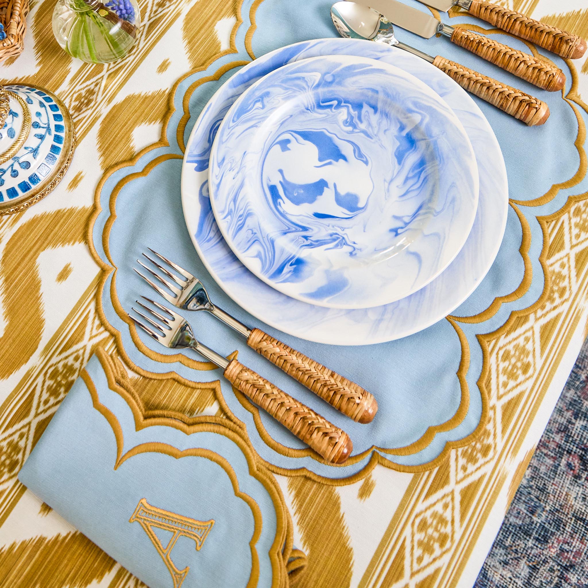 Blue & Caramel Serena Placemats (Set of 4)