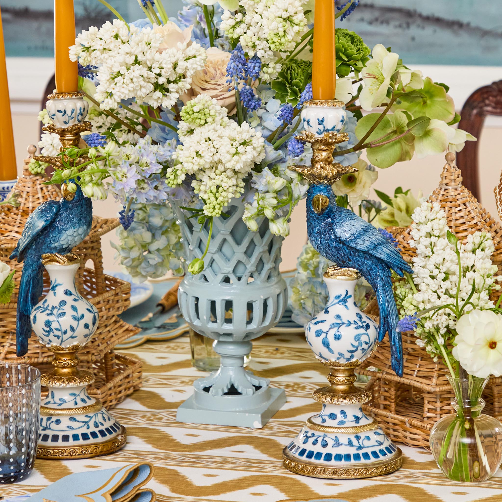 Blue Parrot Candle Holders (Pair)