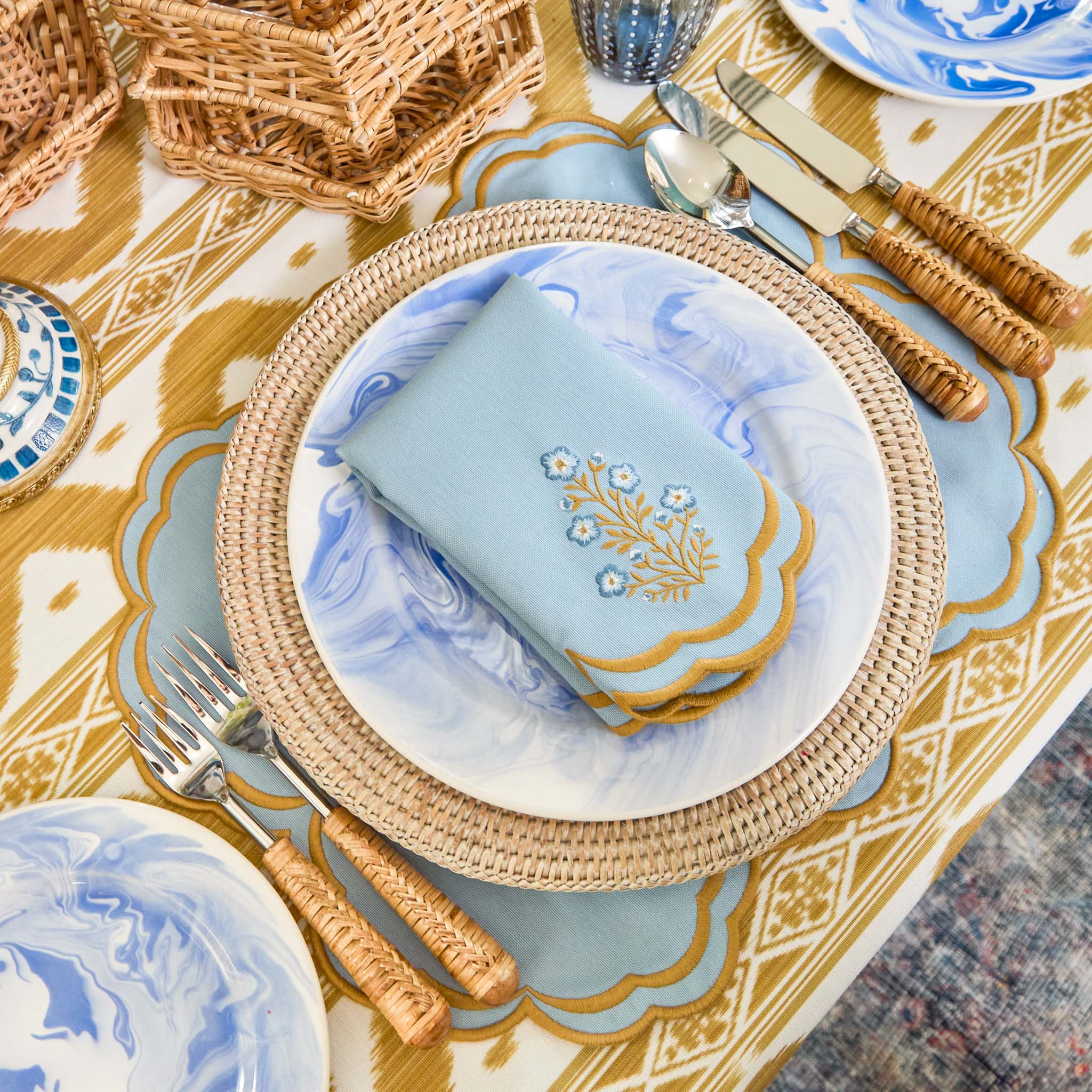 Blue & Caramel Serena Placemats (Set of 4)