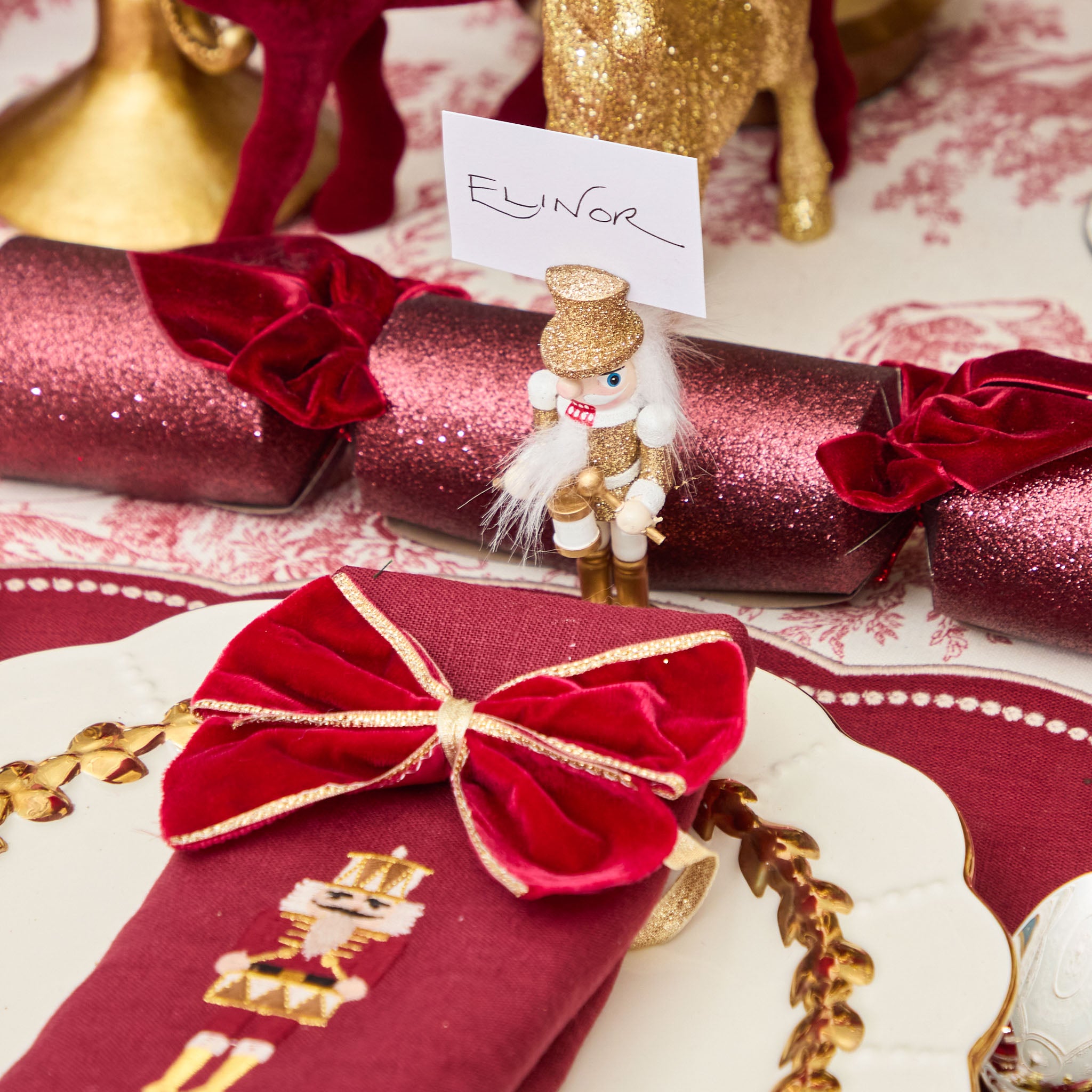 Gold Trimmed Red Velvet Bows (Set of 4)