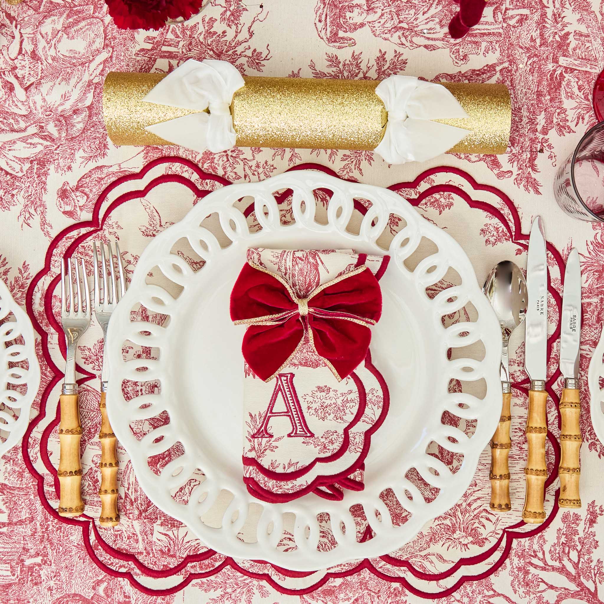 Gold Trimmed Red Velvet Bows (Set of 4)