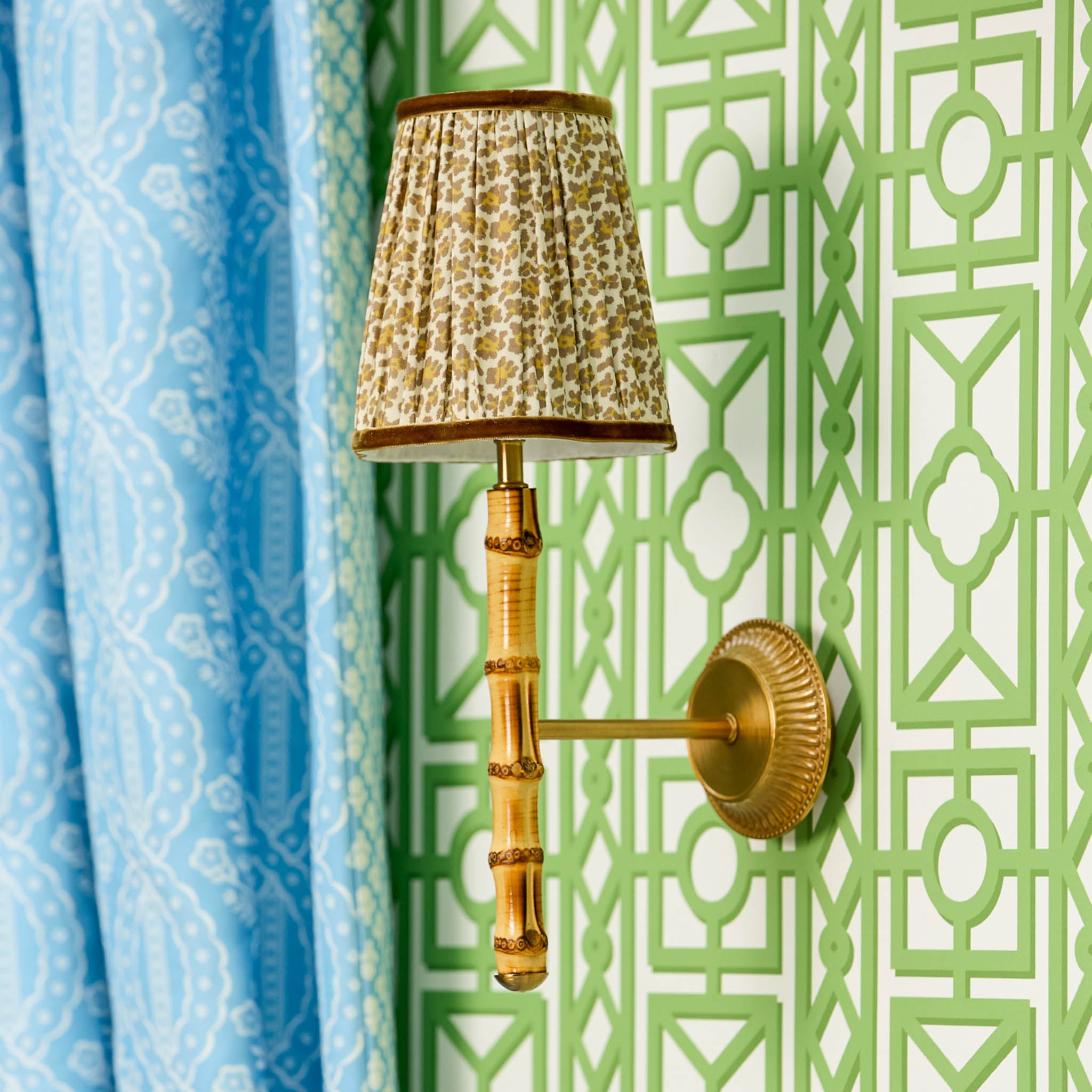 Bamboo Rechargeable Wall Light with Natural Leopard Shade (14cm)
