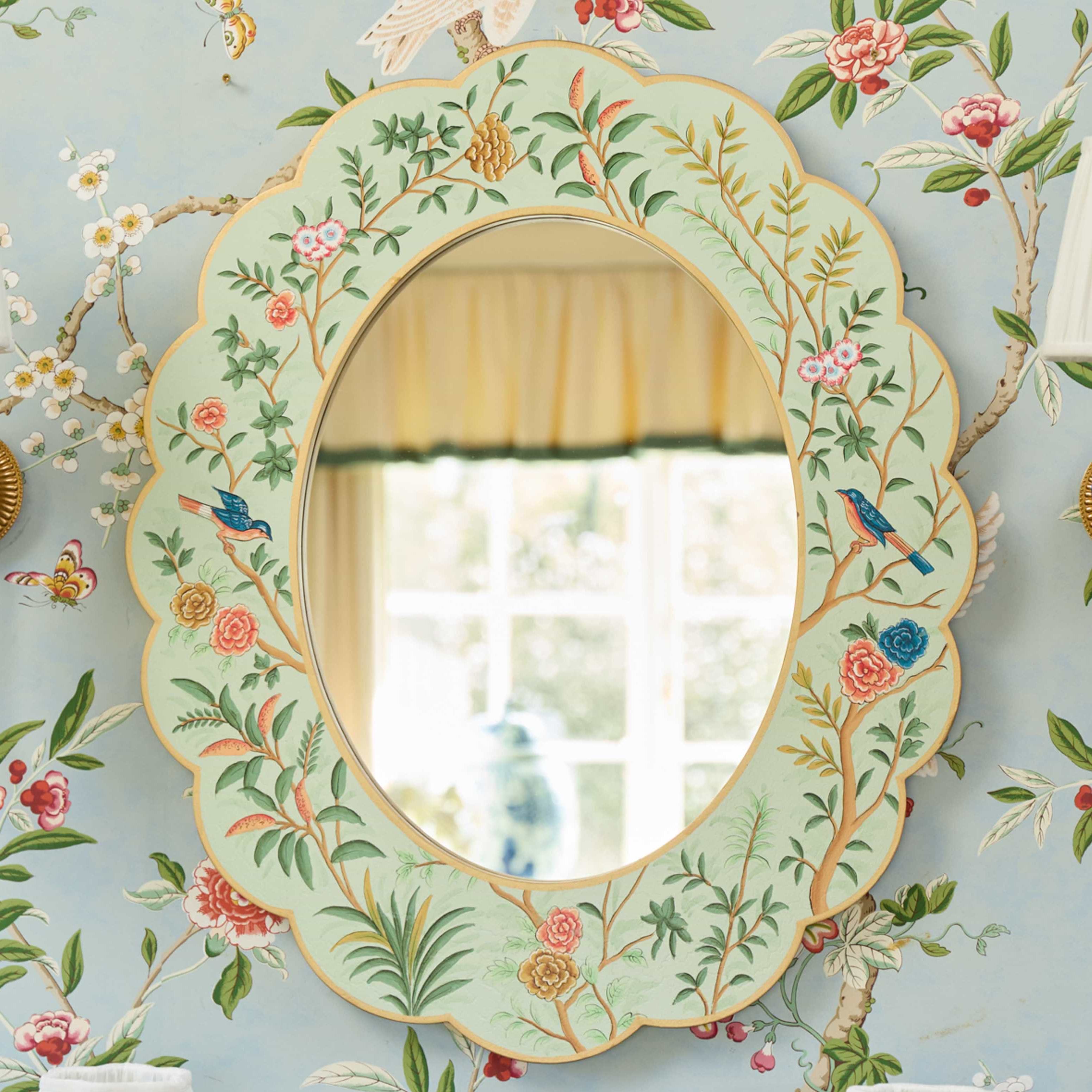 Green Chinoiserie Oval Mirror